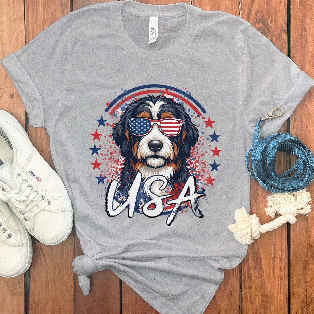 USA Bernedoodle T-Shirt in Athletic Heather / S by Puppy Jo