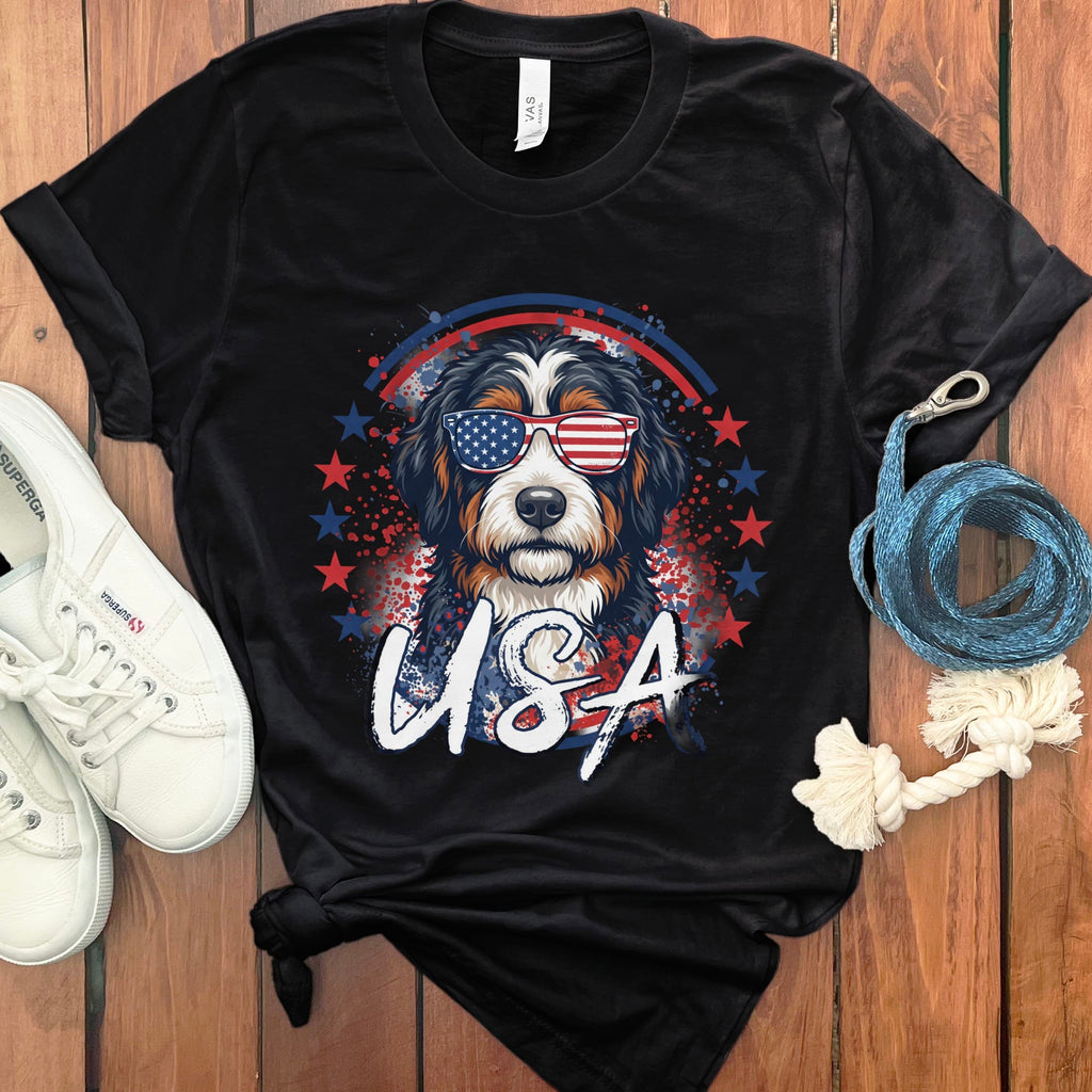 USA Bernedoodle T-Shirt in Black / S by Puppy Jo