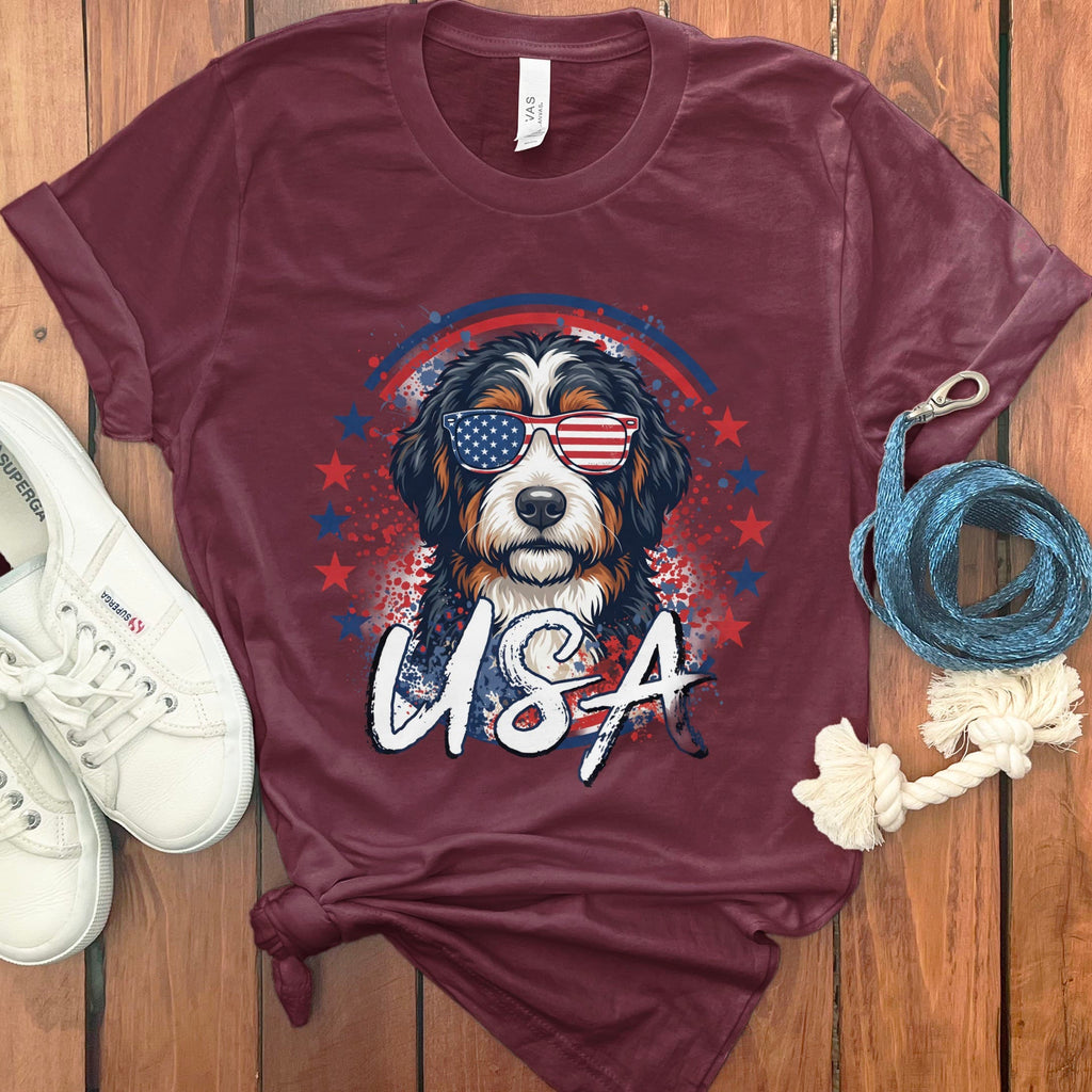 USA Bernedoodle T-Shirt in Maroon / S by Puppy Jo