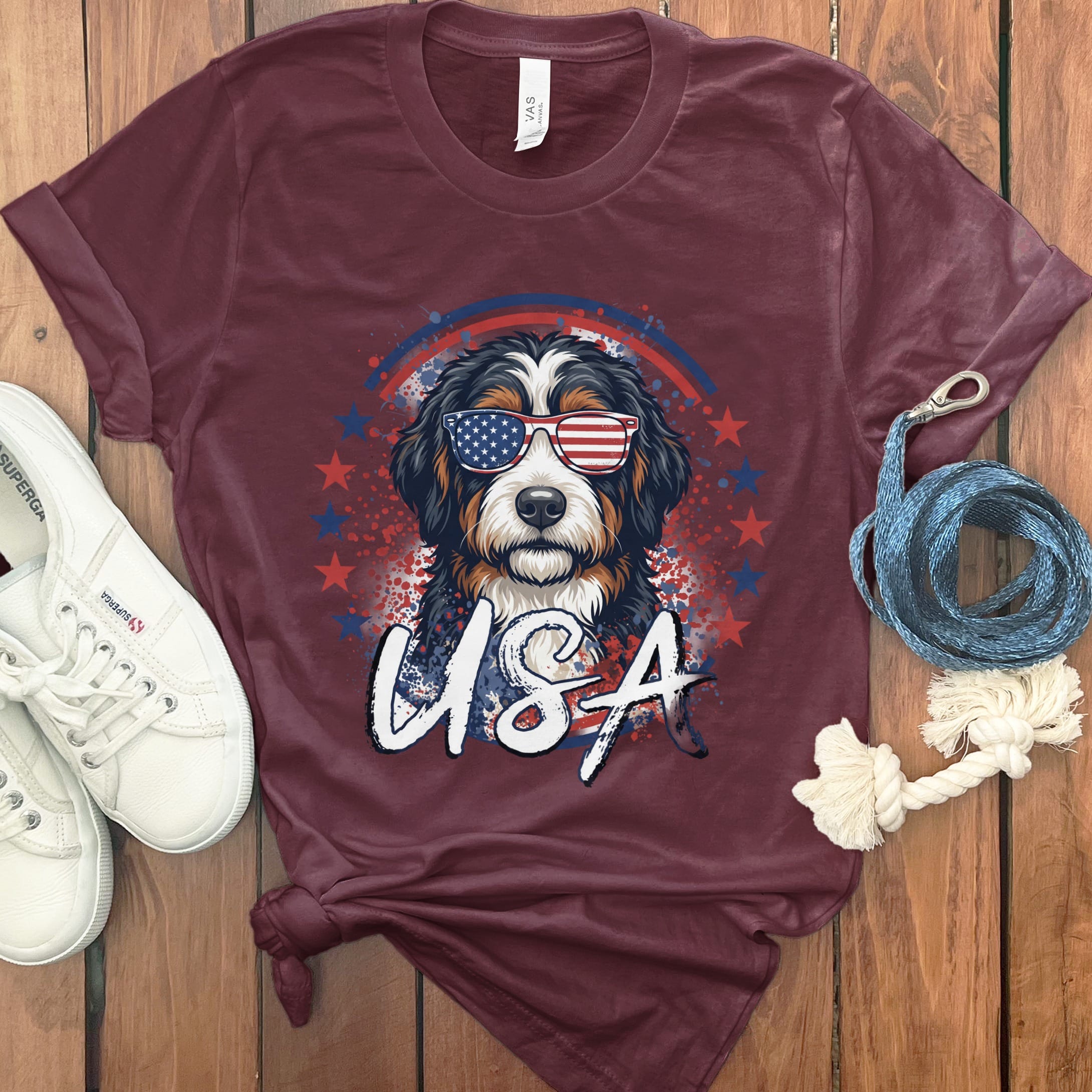 USA Bernedoodle T-Shirt in Maroon / S by Puppy Jo