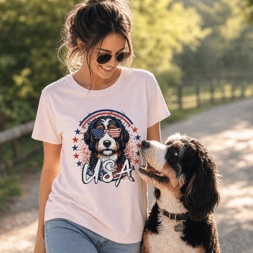 USA Bernedoodle T-Shirt in by Puppy Jo