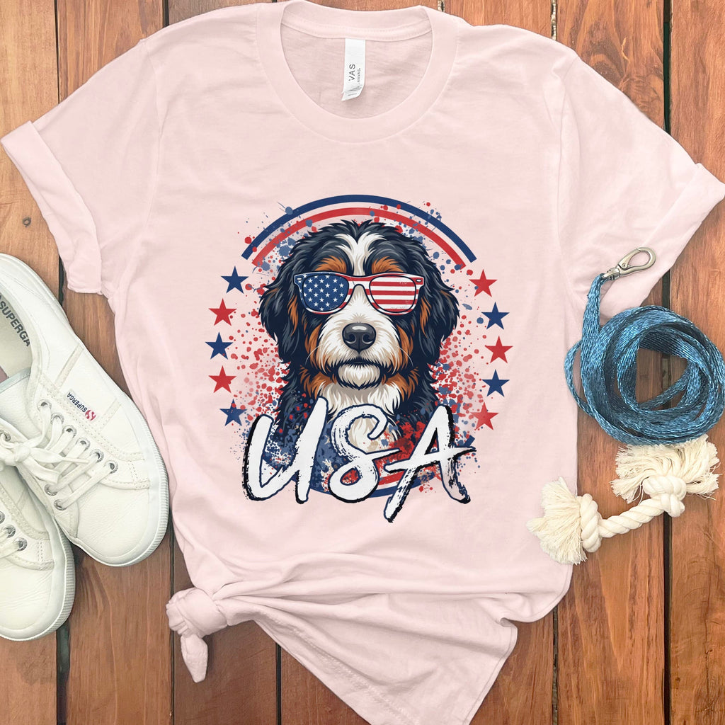 USA Bernedoodle T-Shirt in Soft Pink / S by Puppy Jo