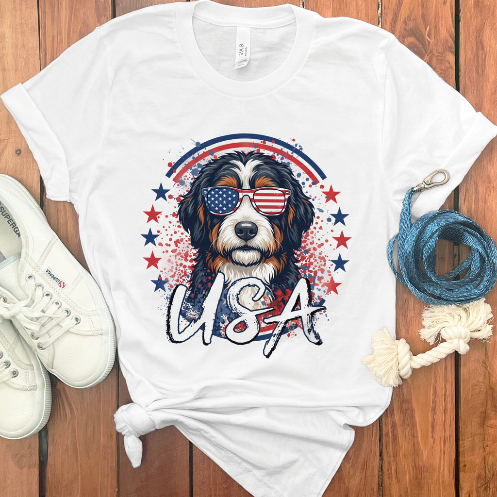 USA Bernedoodle T-Shirt in White / S by Puppy Jo