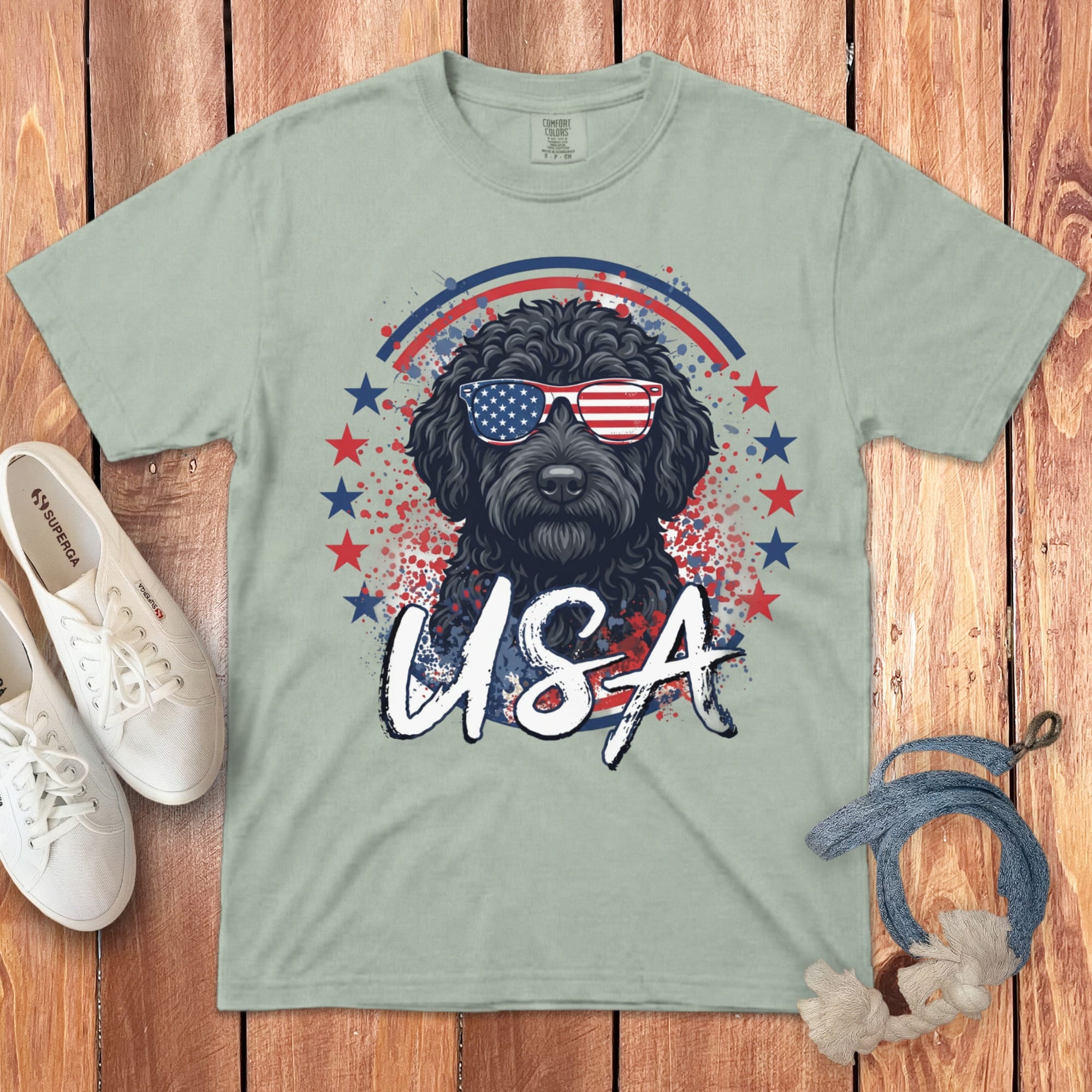 USA Black Doodle Signature T-Shirt in Bay / S by Puppy Jo