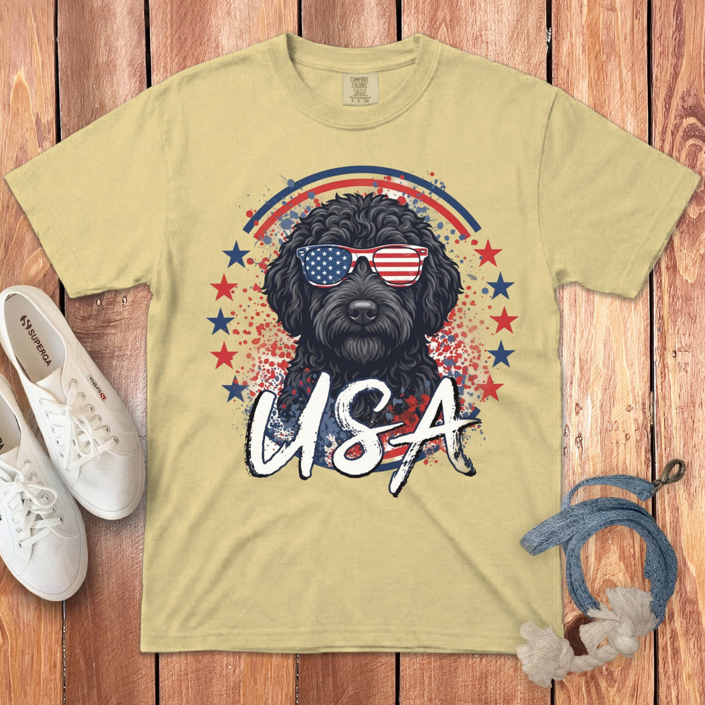 USA Black Doodle Signature T-Shirt in Butter / S by Puppy Jo