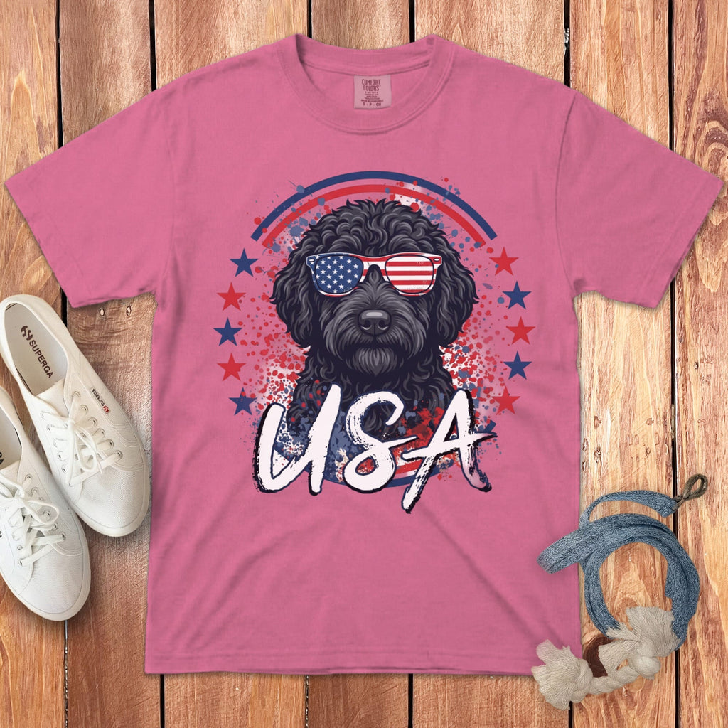 USA Black Doodle Signature T-Shirt in Crunchberry / S by Puppy Jo