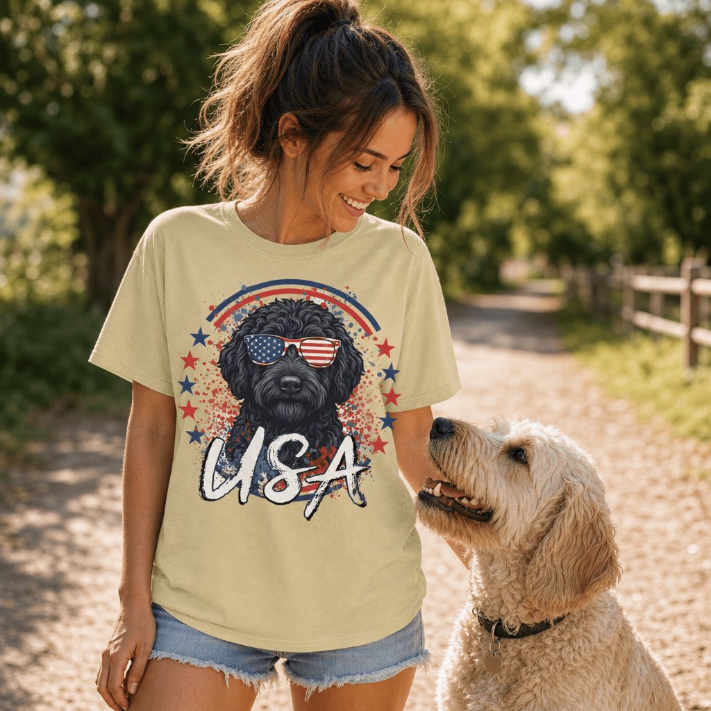 USA Black Doodle Signature T-Shirt in by Puppy Jo