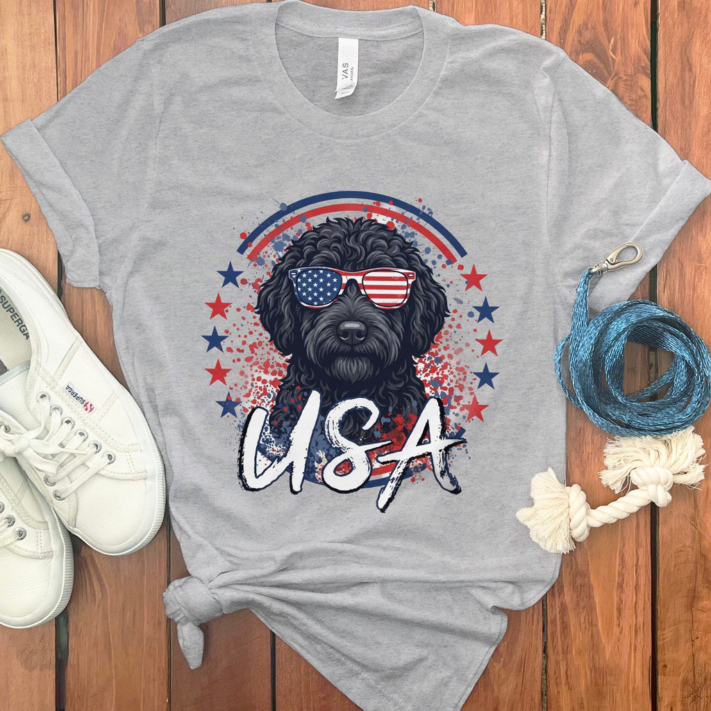 USA Black Doodle T-Shirt in Athletic Heather / S by Puppy Jo