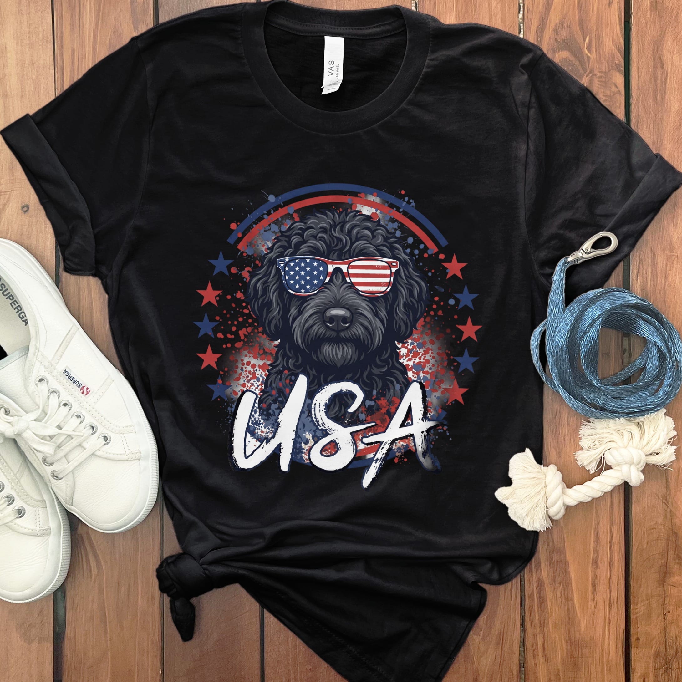 USA Black Doodle T-Shirt in Black / S by Puppy Jo