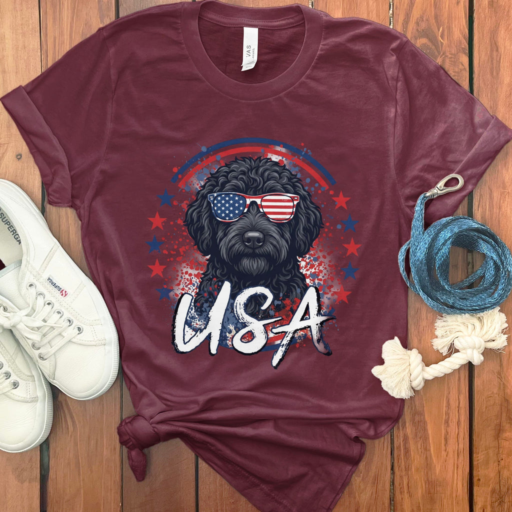 USA Black Doodle T-Shirt in Maroon / S by Puppy Jo