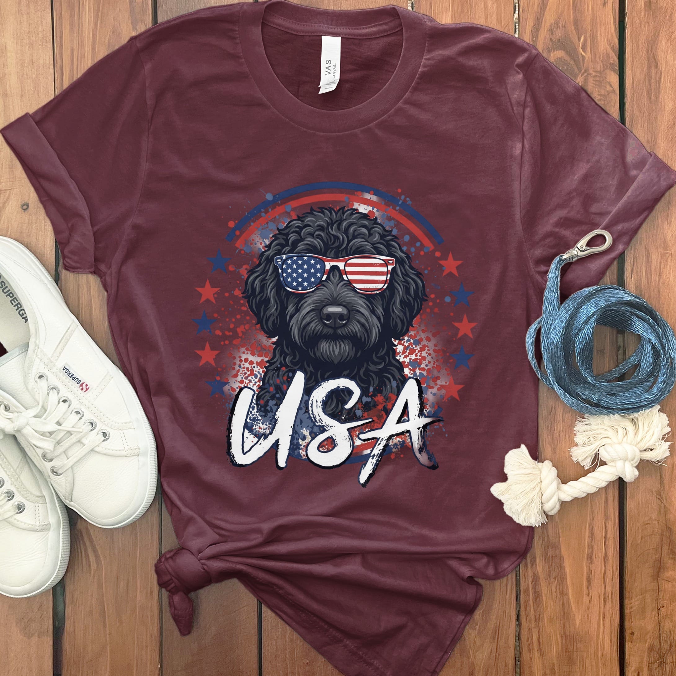 USA Black Doodle T-Shirt in Maroon / S by Puppy Jo
