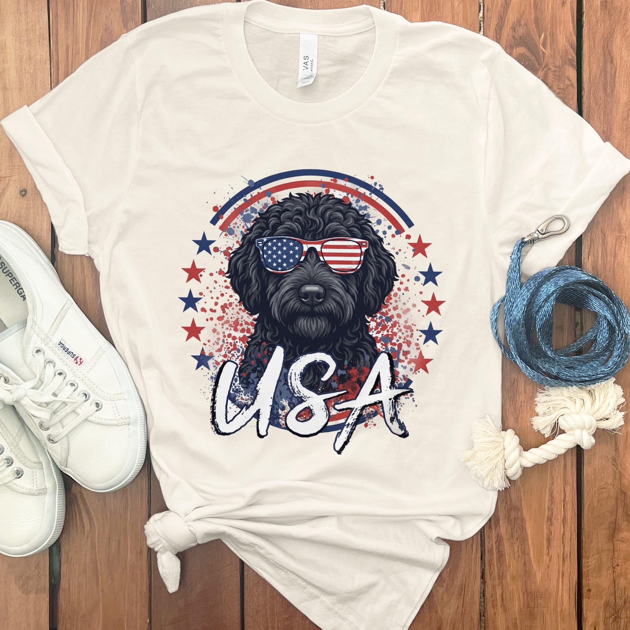 USA Black Doodle T-Shirt in Natural / S by Puppy Jo
