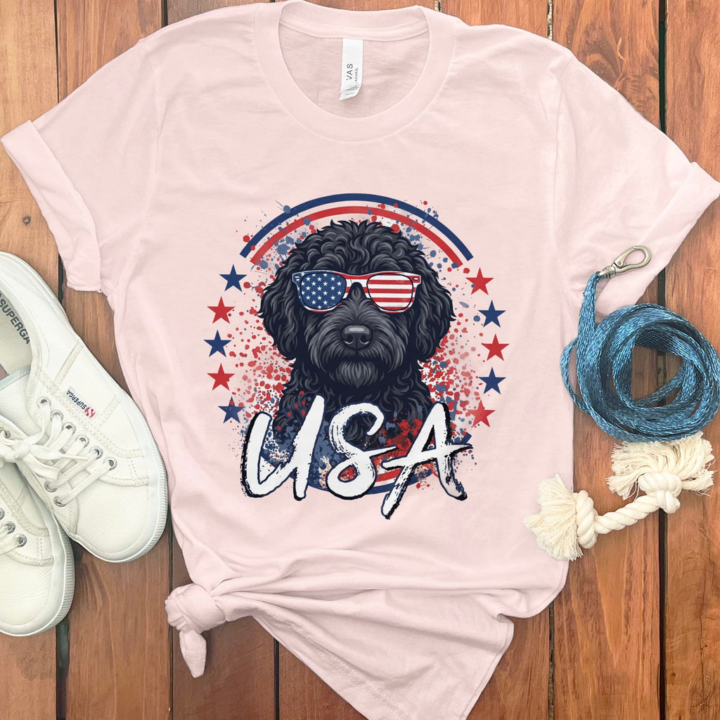 USA Black Doodle T-Shirt in Soft Pink / S by Puppy Jo