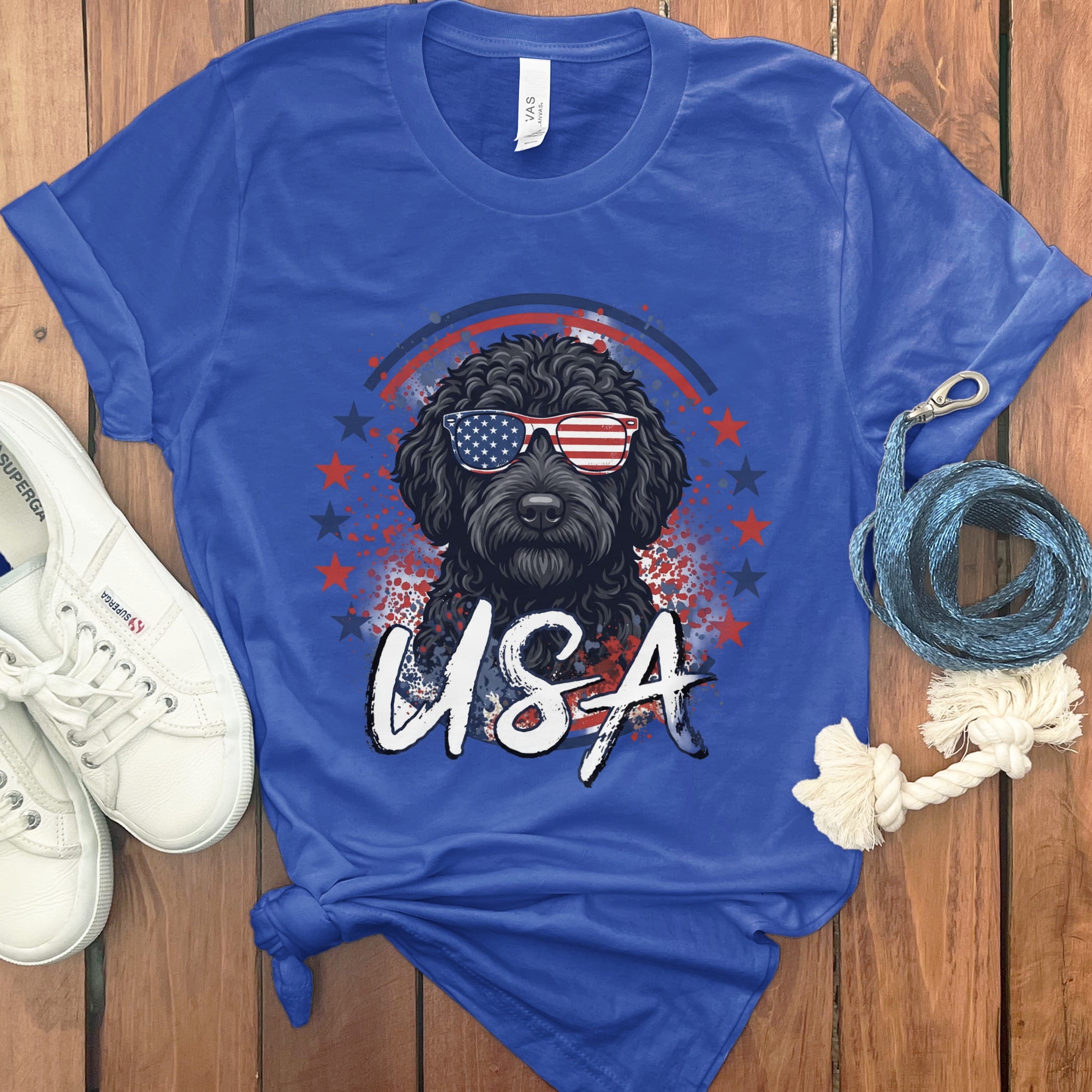 USA Black Doodle T-Shirt in True Royal / S by Puppy Jo
