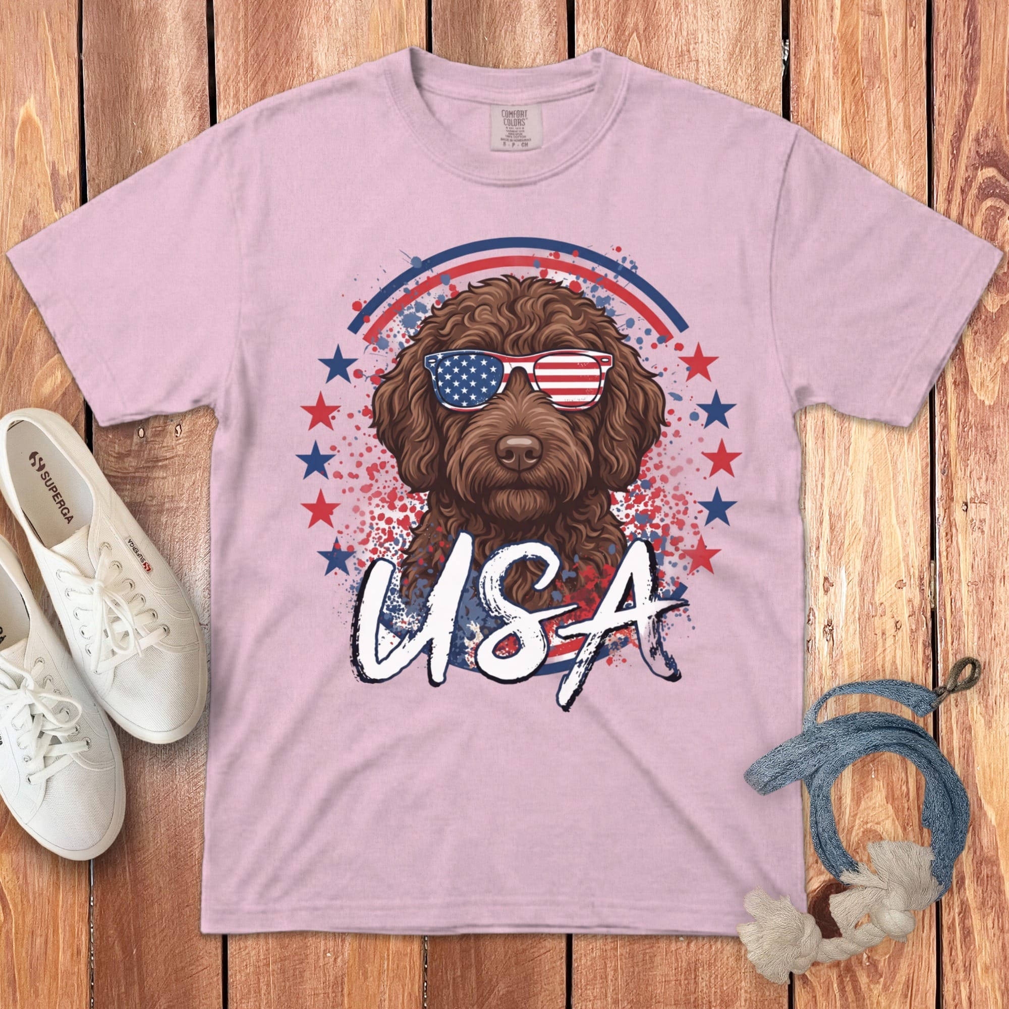 USA Chocolate Doodle Signature T-Shirt in Blossom / S by Puppy Jo