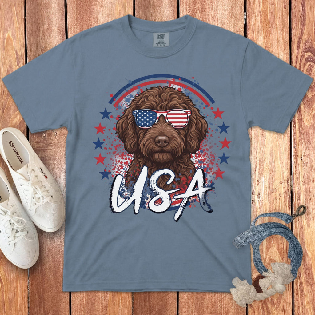 USA Chocolate Doodle Signature T-Shirt in Blue Jean / S by Puppy Jo