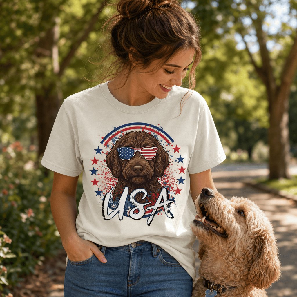 USA Chocolate Doodle Signature T-Shirt in by Puppy Jo