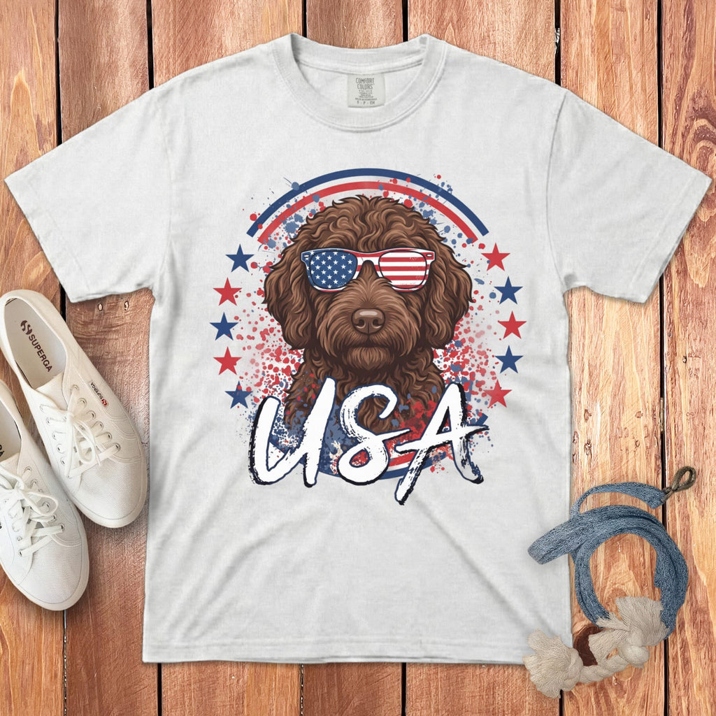 USA Chocolate Doodle Signature T-Shirt in White / S by Puppy Jo