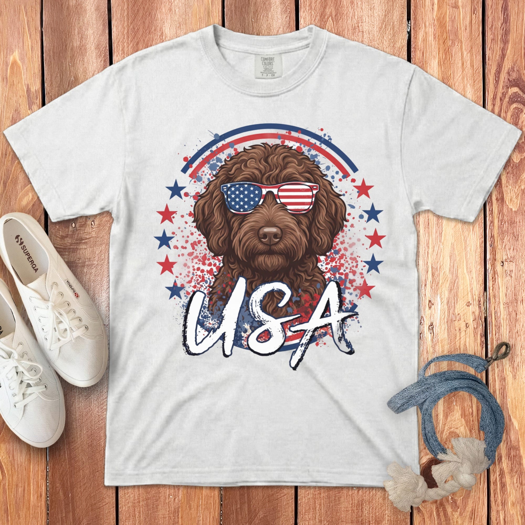 USA Chocolate Doodle Signature T-Shirt in White / S by Puppy Jo