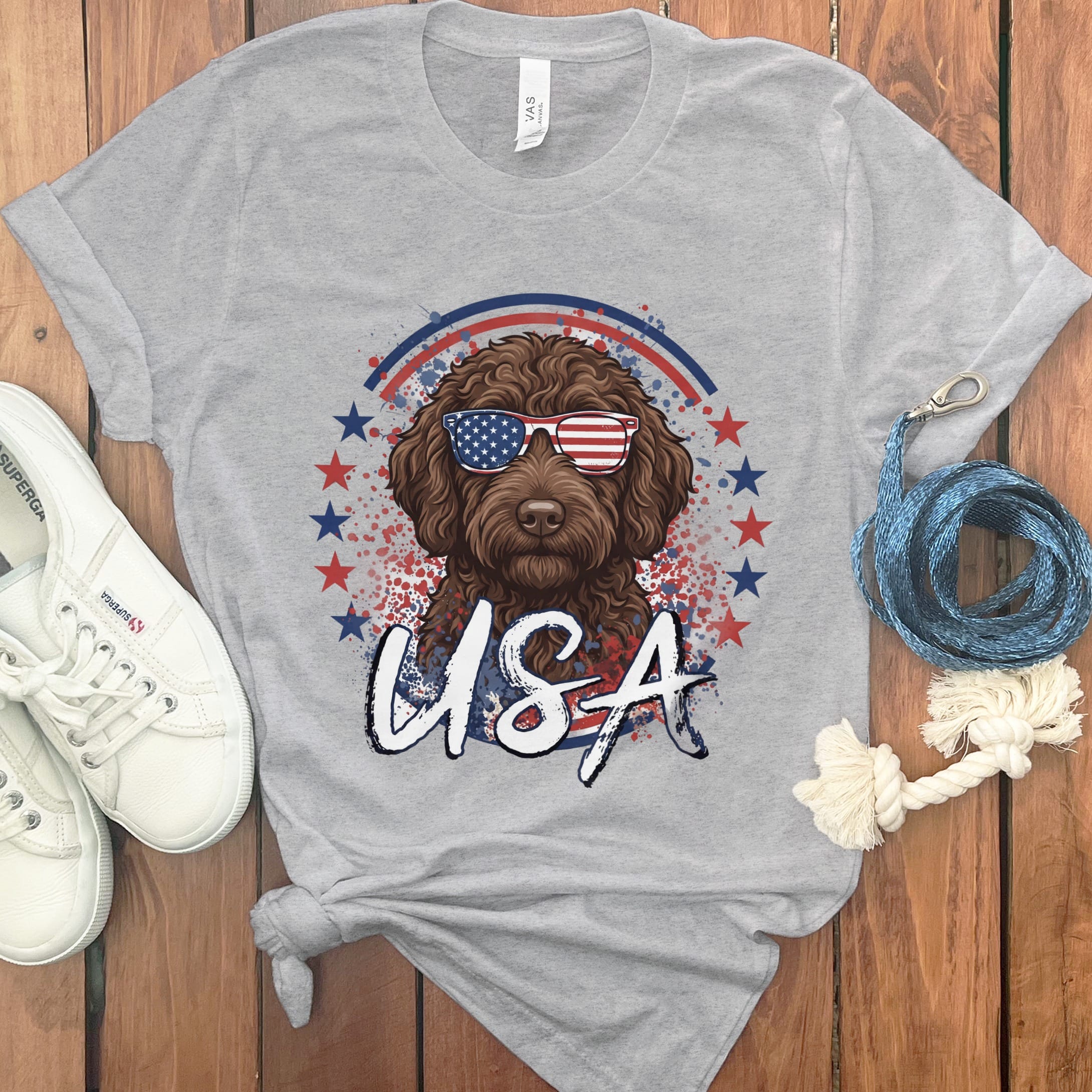 USA Chocolate Doodle T-Shirt in Athletic Heather / S by Puppy Jo