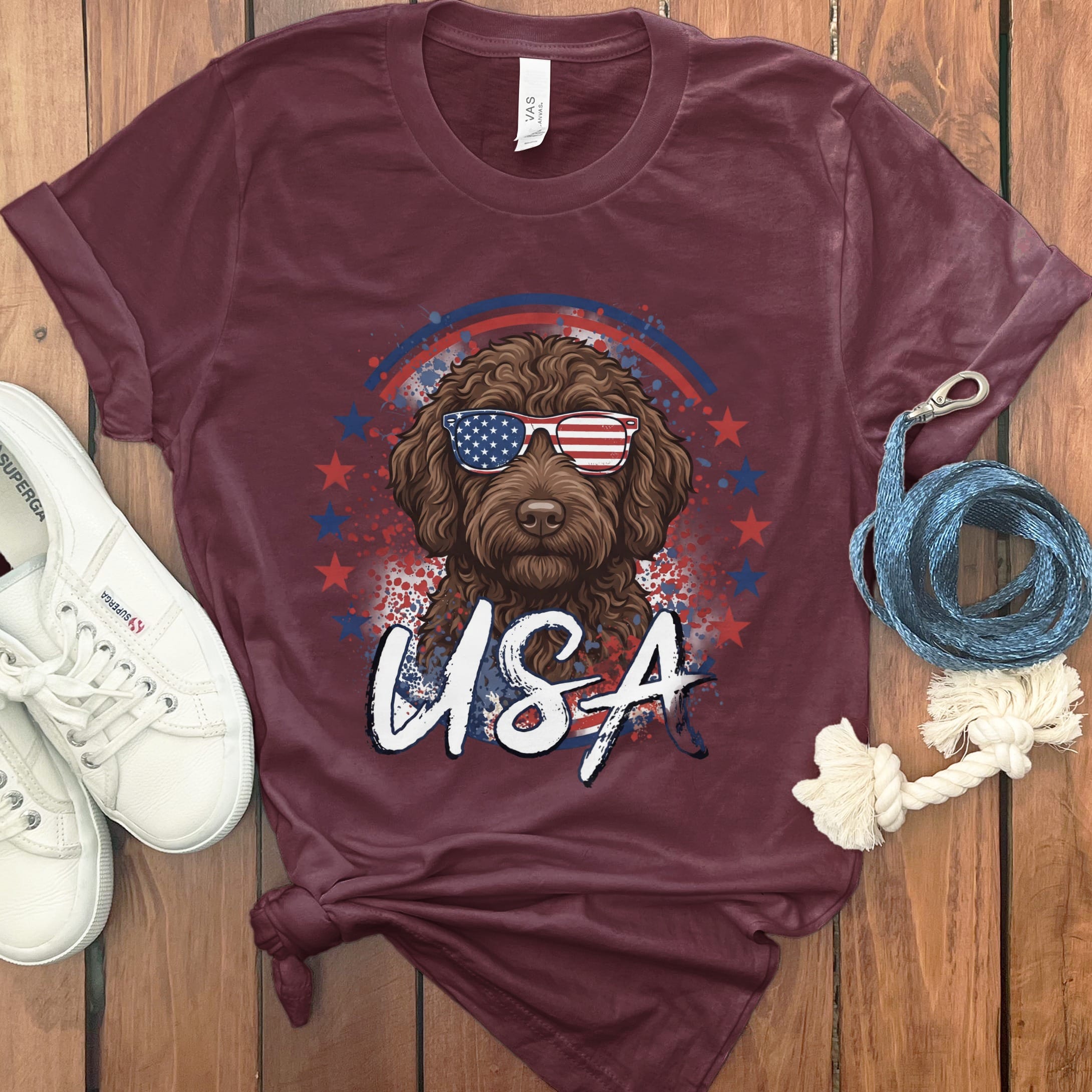 USA Chocolate Doodle T-Shirt in Maroon / S by Puppy Jo