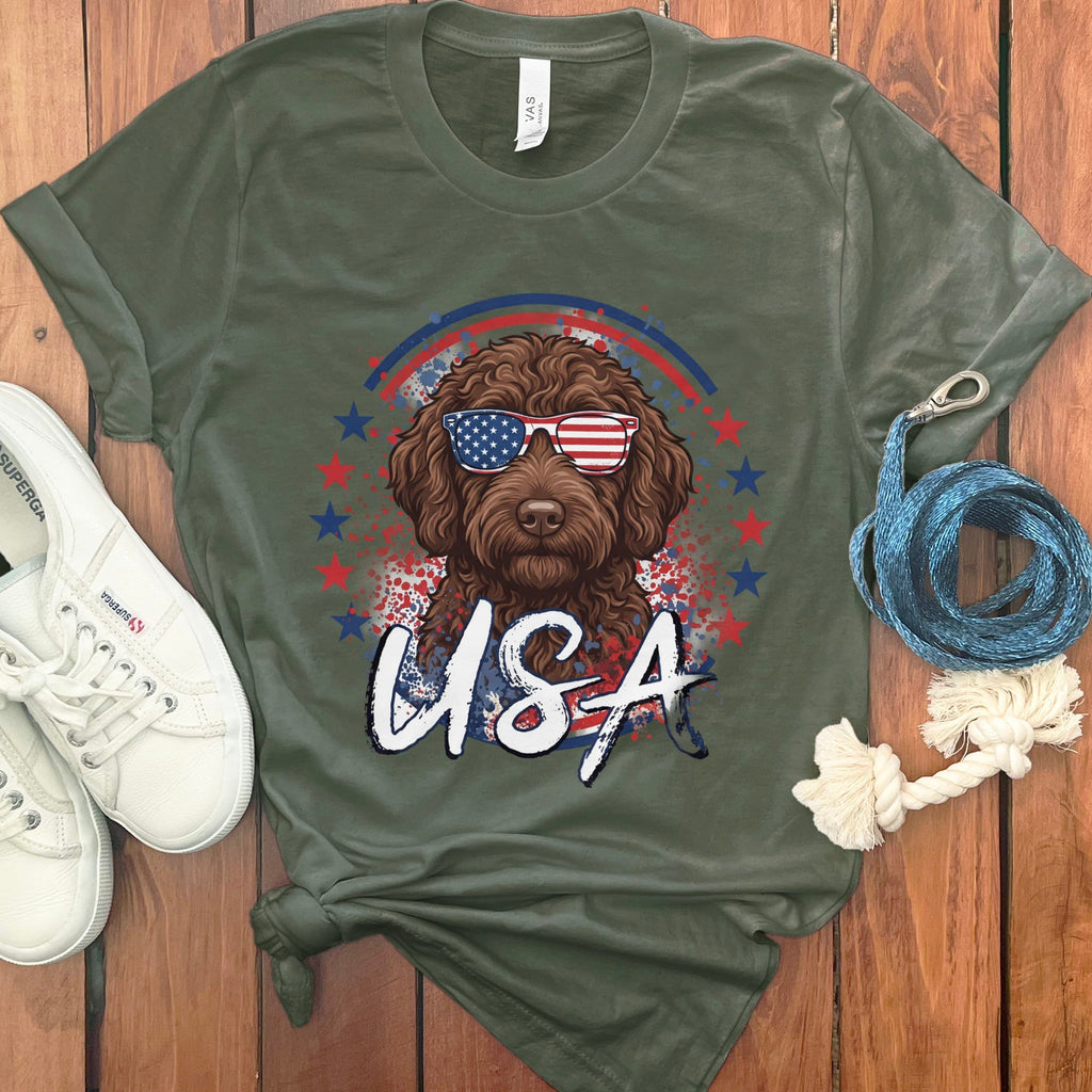 USA Chocolate Doodle T-Shirt in Military Green / S by Puppy Jo