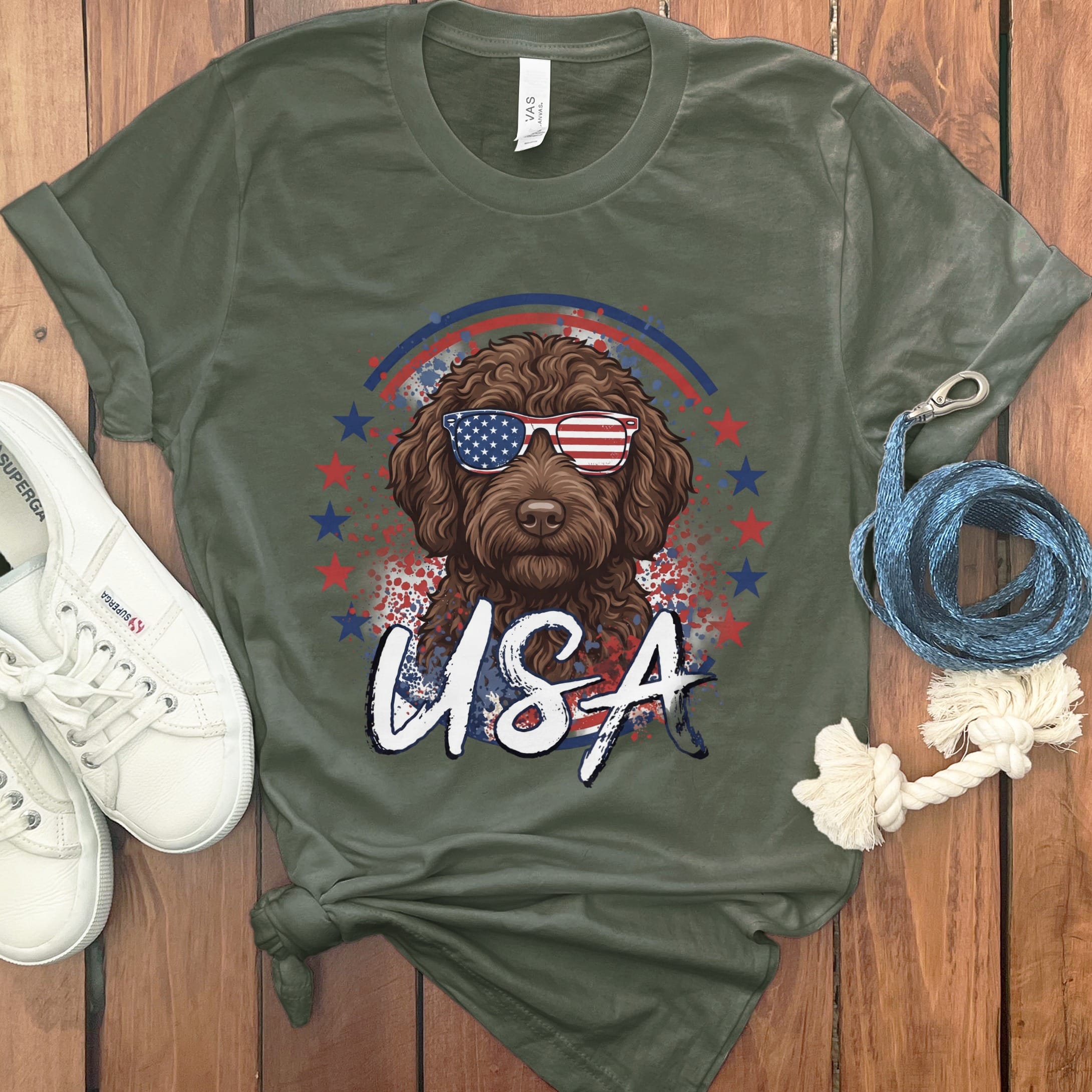 USA Chocolate Doodle T-Shirt in Military Green / S by Puppy Jo