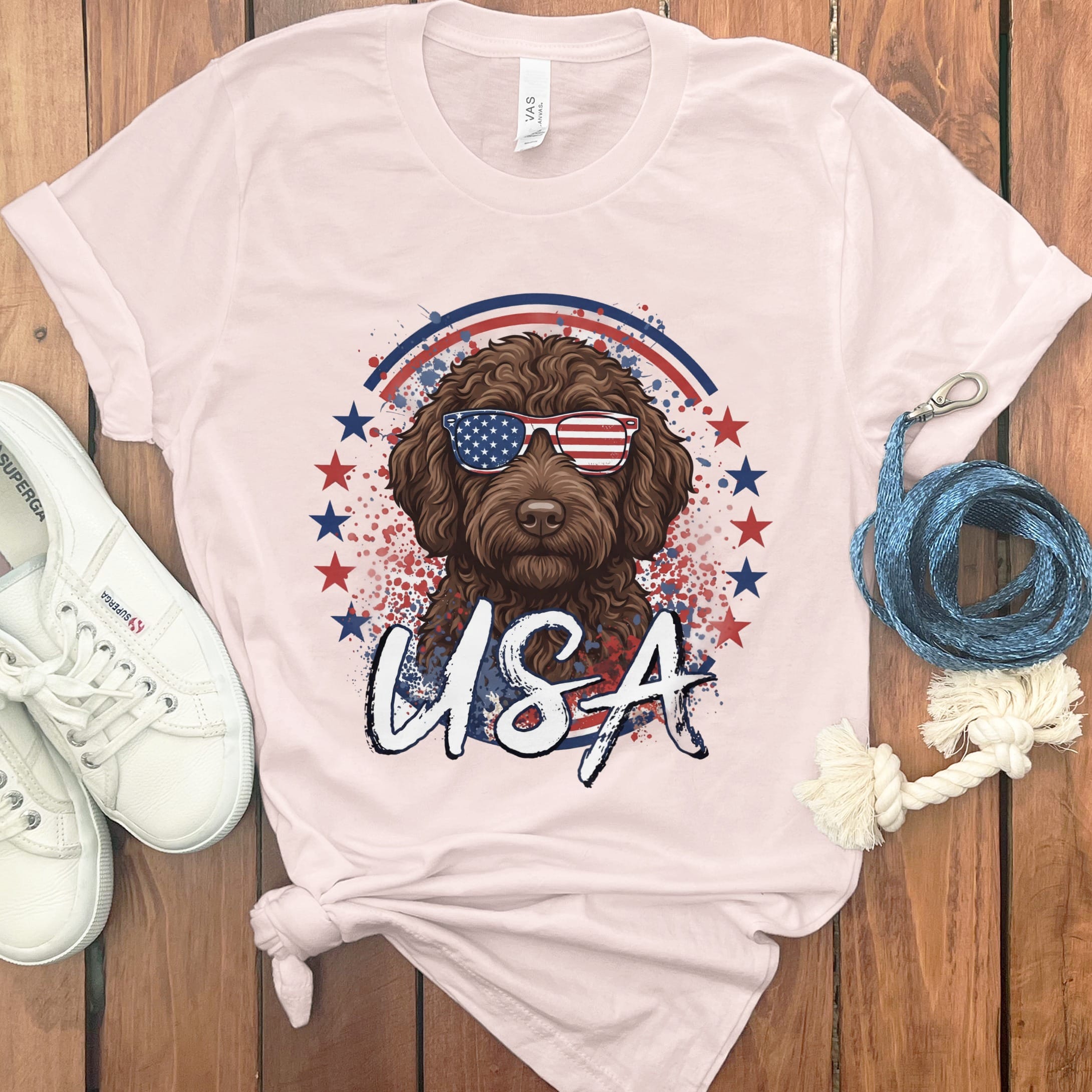 USA Chocolate Doodle T-Shirt in Soft Pink / S by Puppy Jo