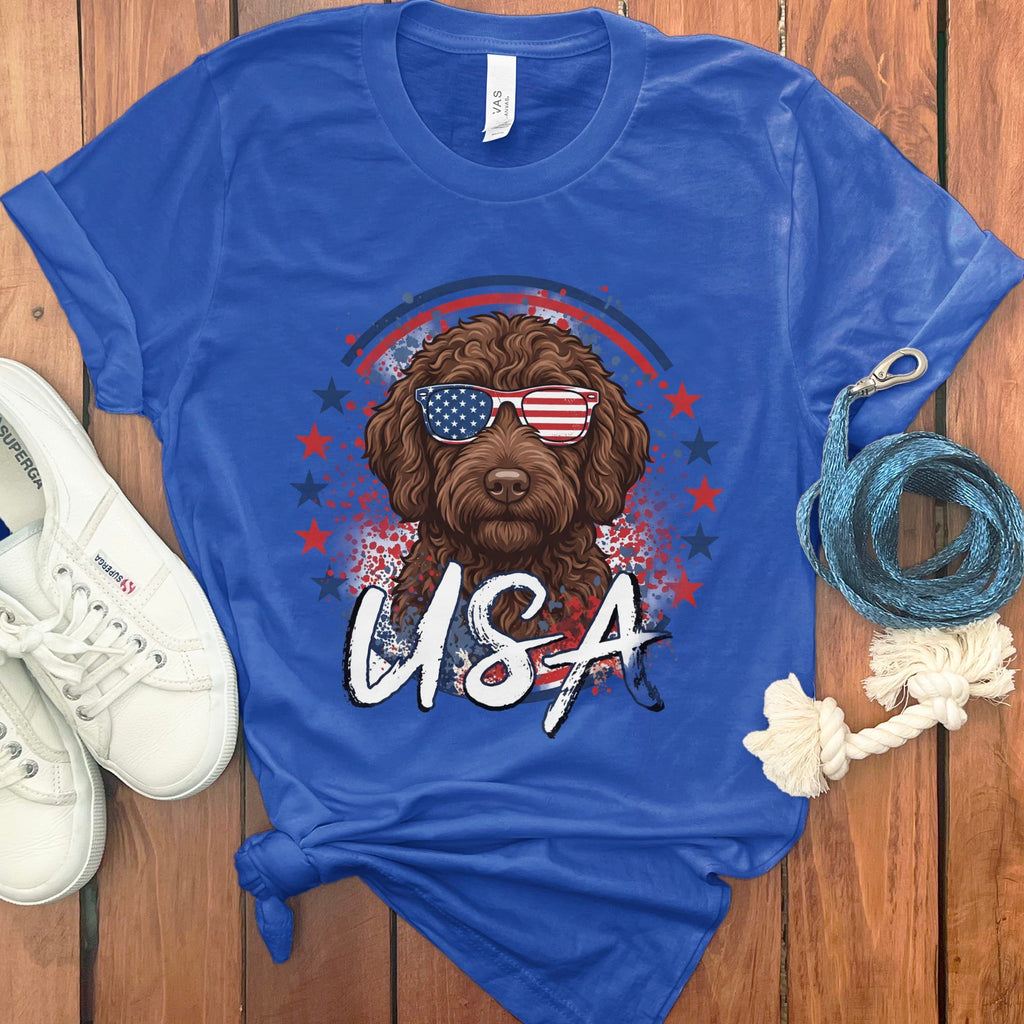 USA Chocolate Doodle T-Shirt in True Royal / S by Puppy Jo