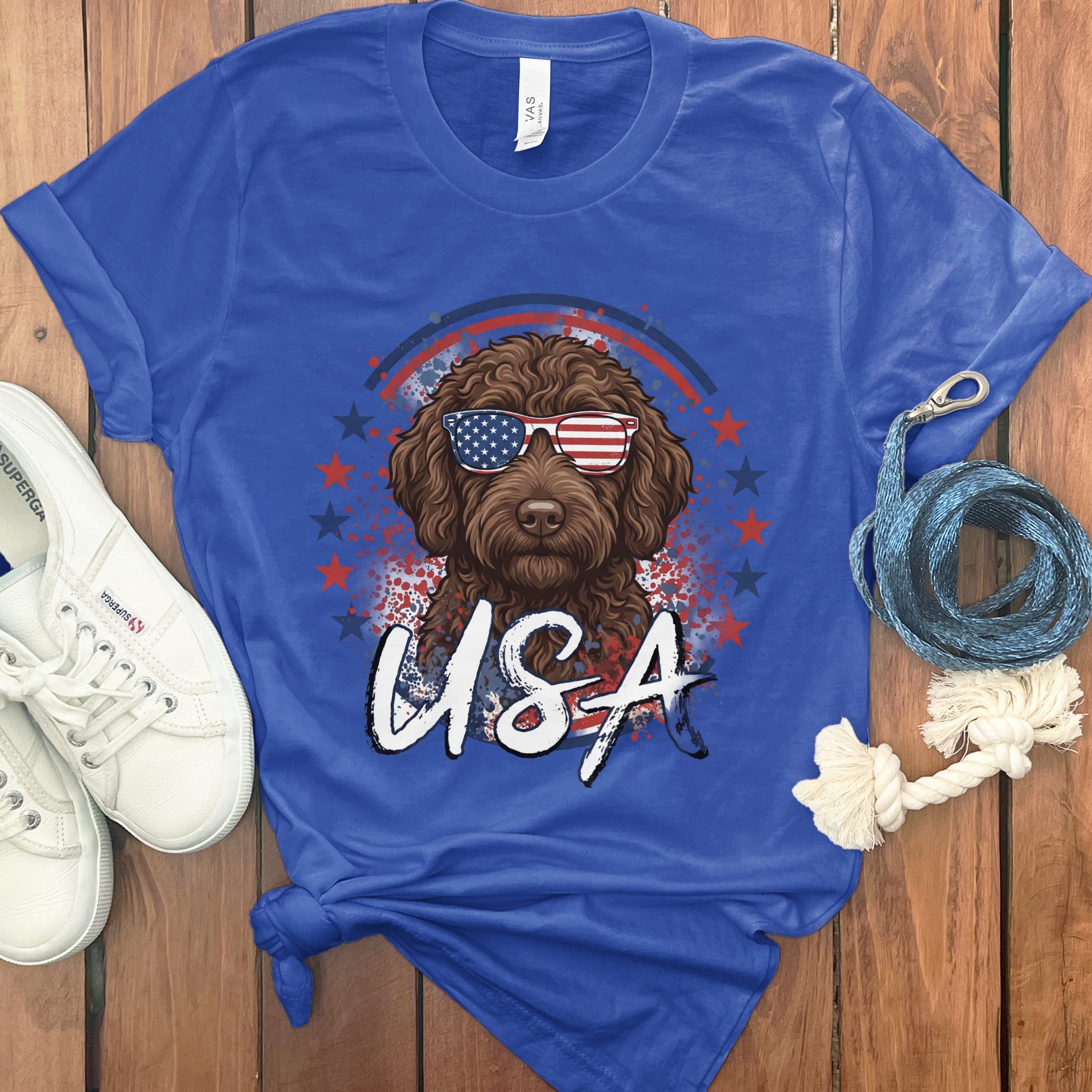 USA Chocolate Doodle T-Shirt in True Royal / S by Puppy Jo