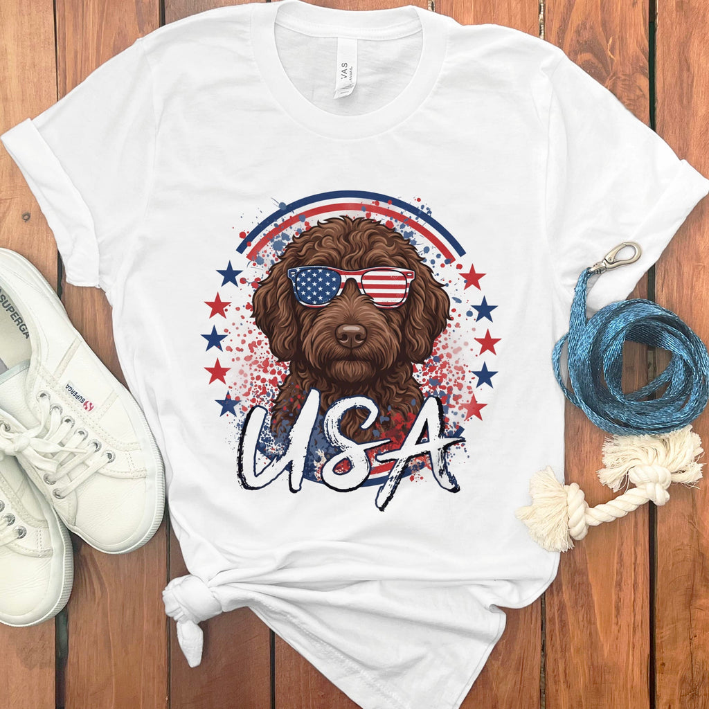 USA Chocolate Doodle T-Shirt in White / S by Puppy Jo