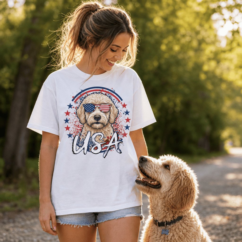 USA Cream Doodle Signature T-Shirt in by Puppy Jo