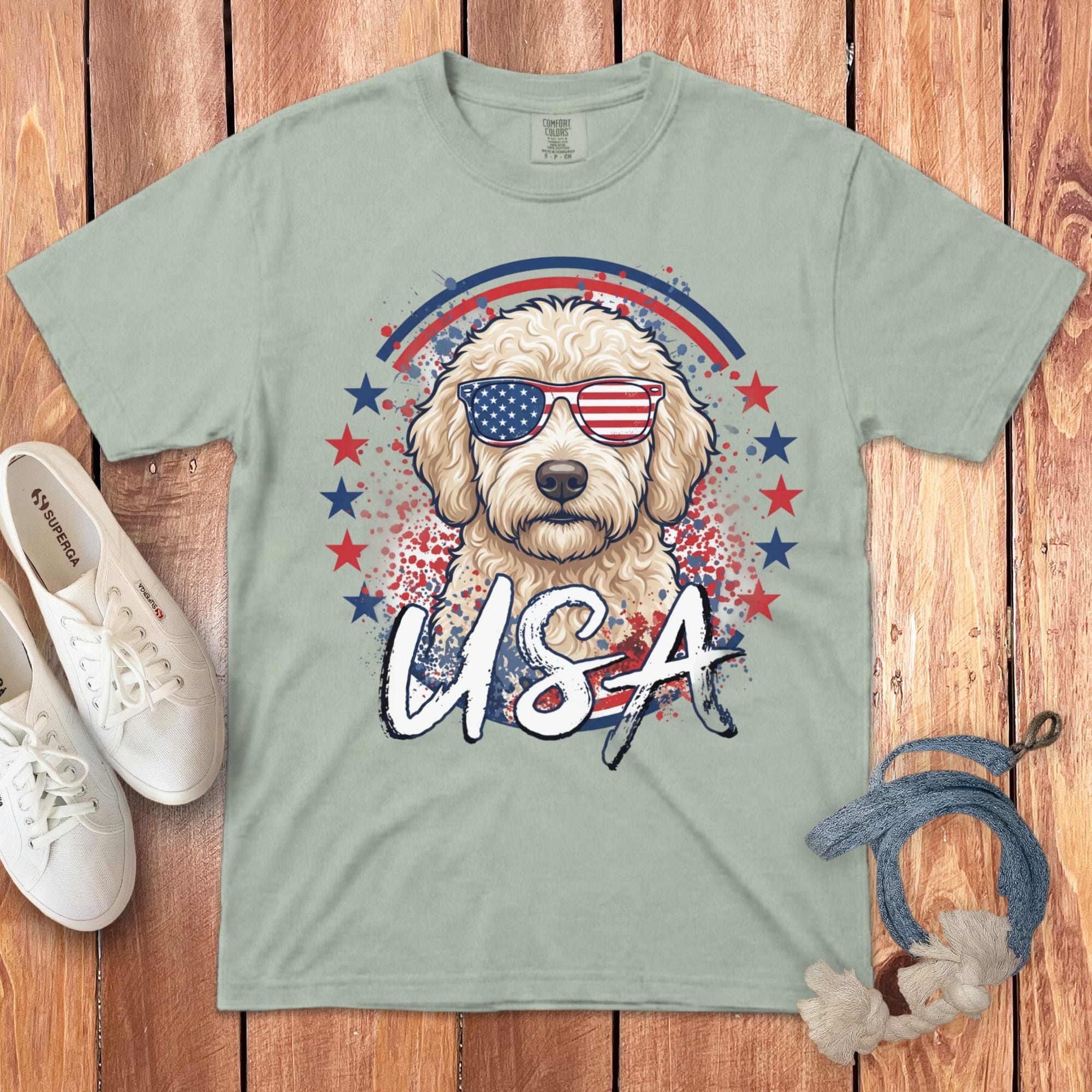 USA Cream Doodle Signature T-Shirt in S / Bay by Puppy Jo