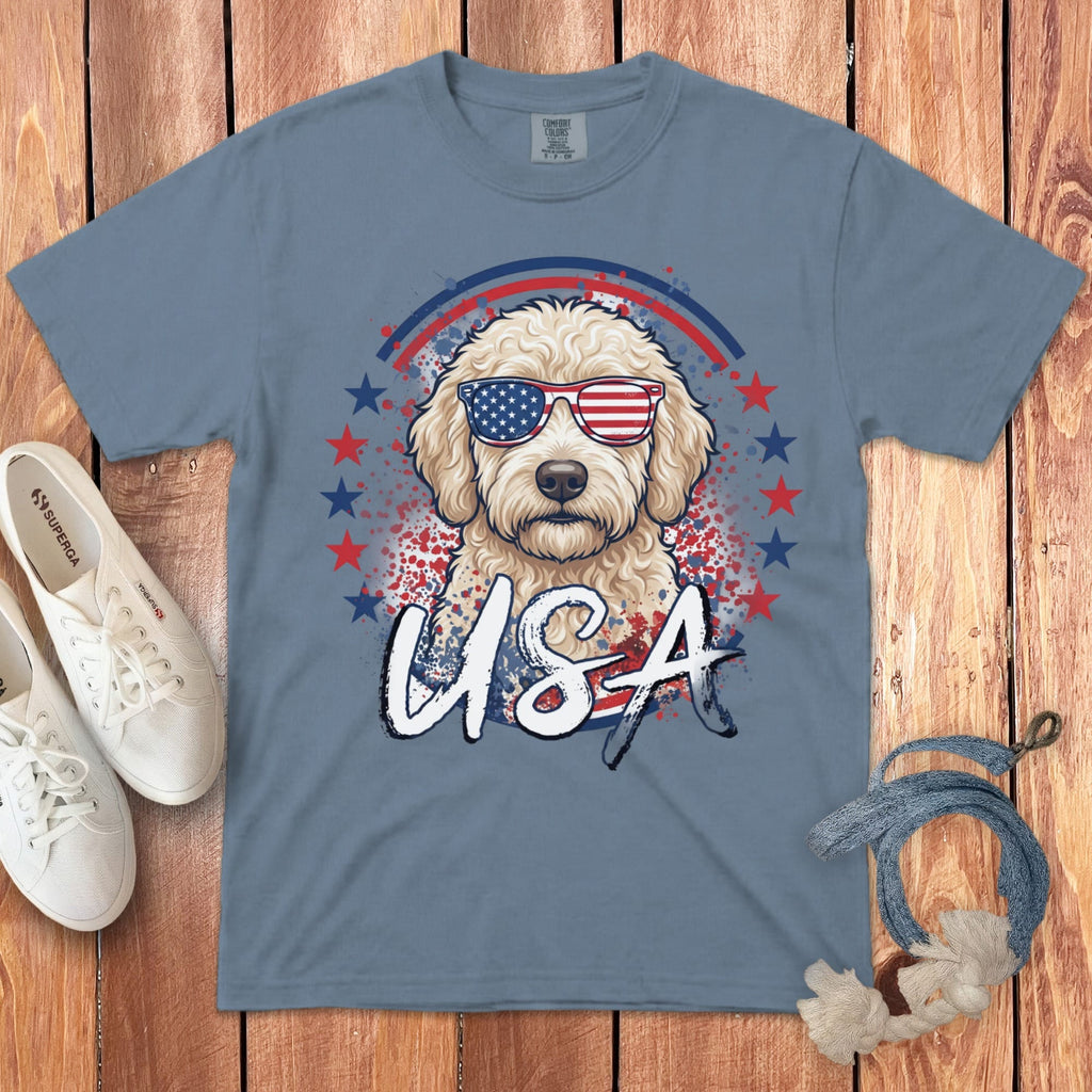 USA Cream Doodle Signature T-Shirt in S / Blue Jean by Puppy Jo