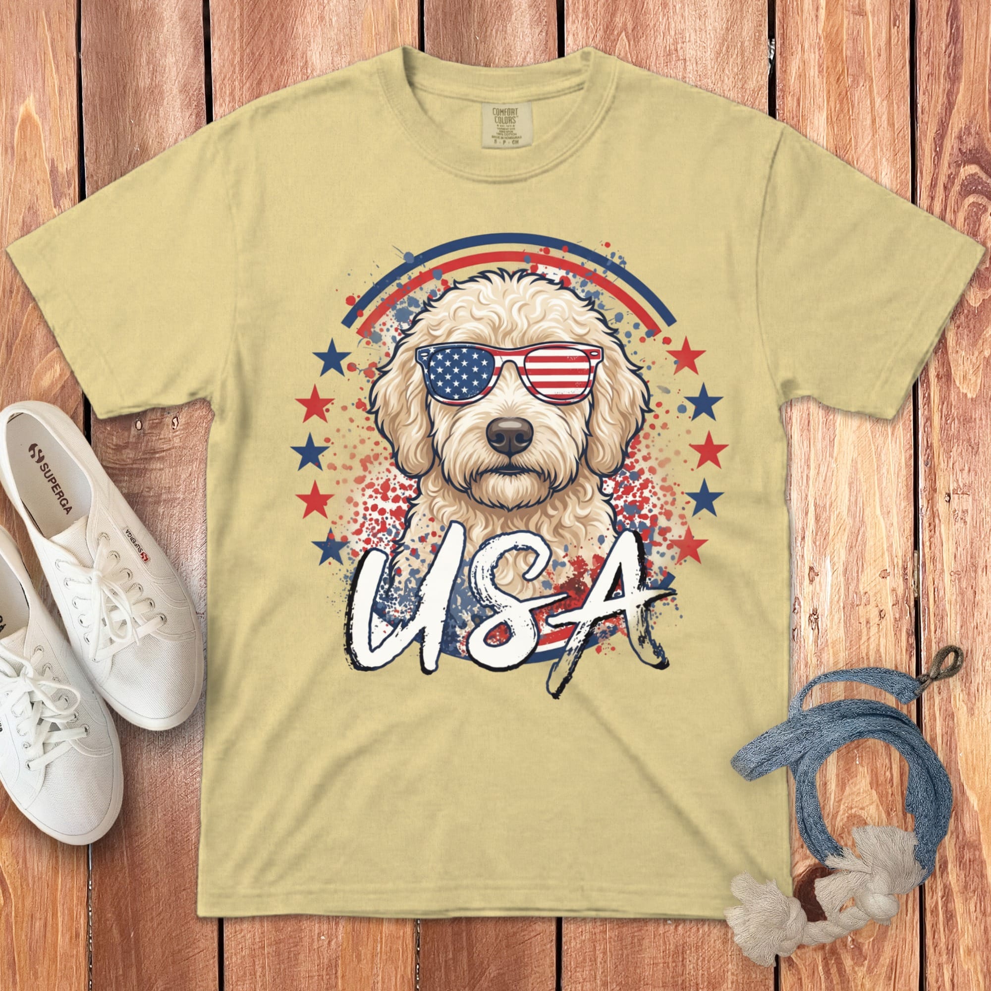 USA Cream Doodle Signature T-Shirt in S / Butter by Puppy Jo