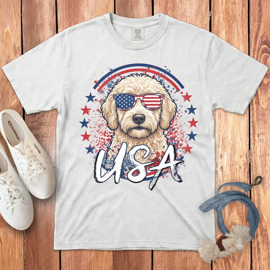 USA Cream Doodle Signature T-Shirt in S / White by Puppy Jo