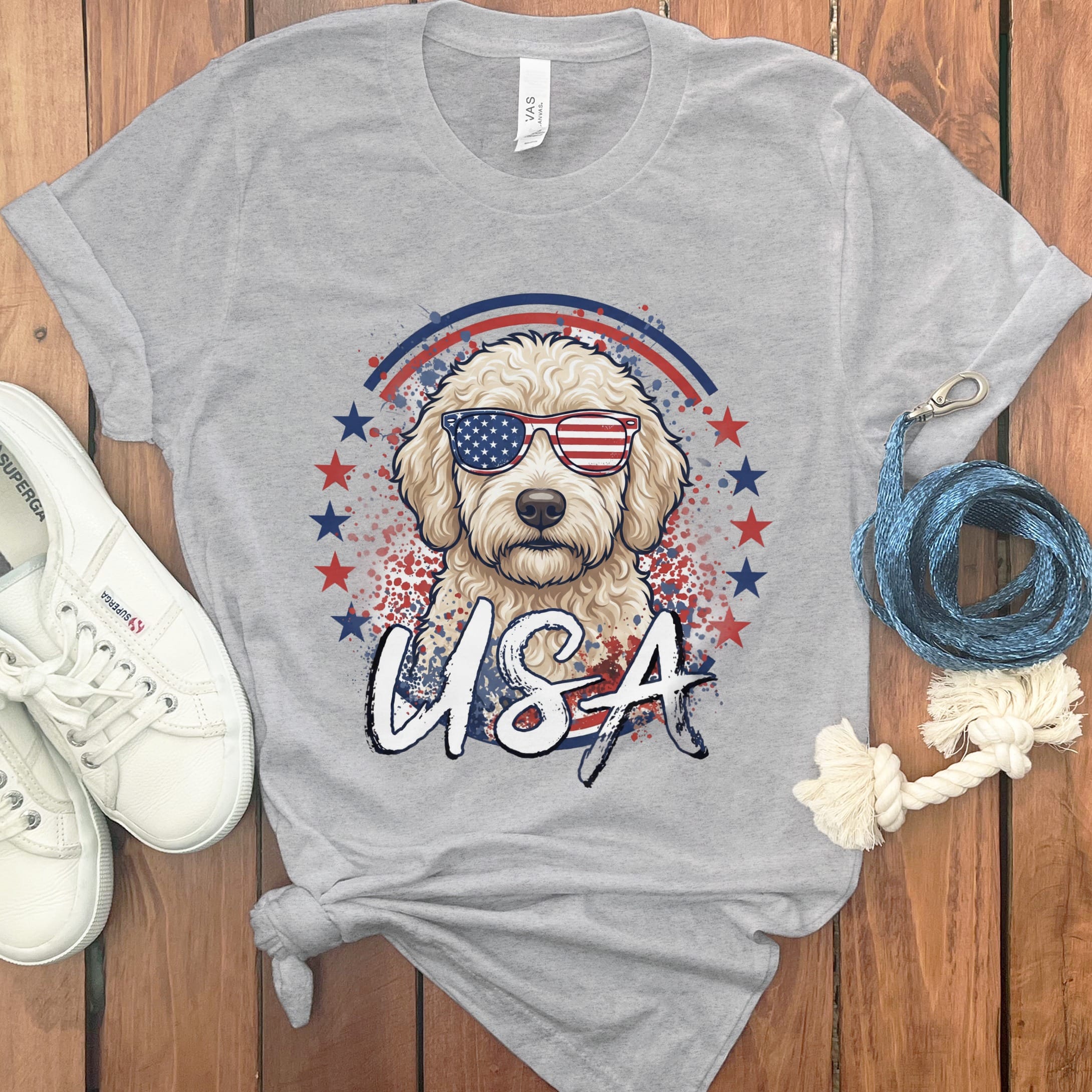 USA Cream Doodle T-Shirt in Athletic Heather / S by Puppy Jo