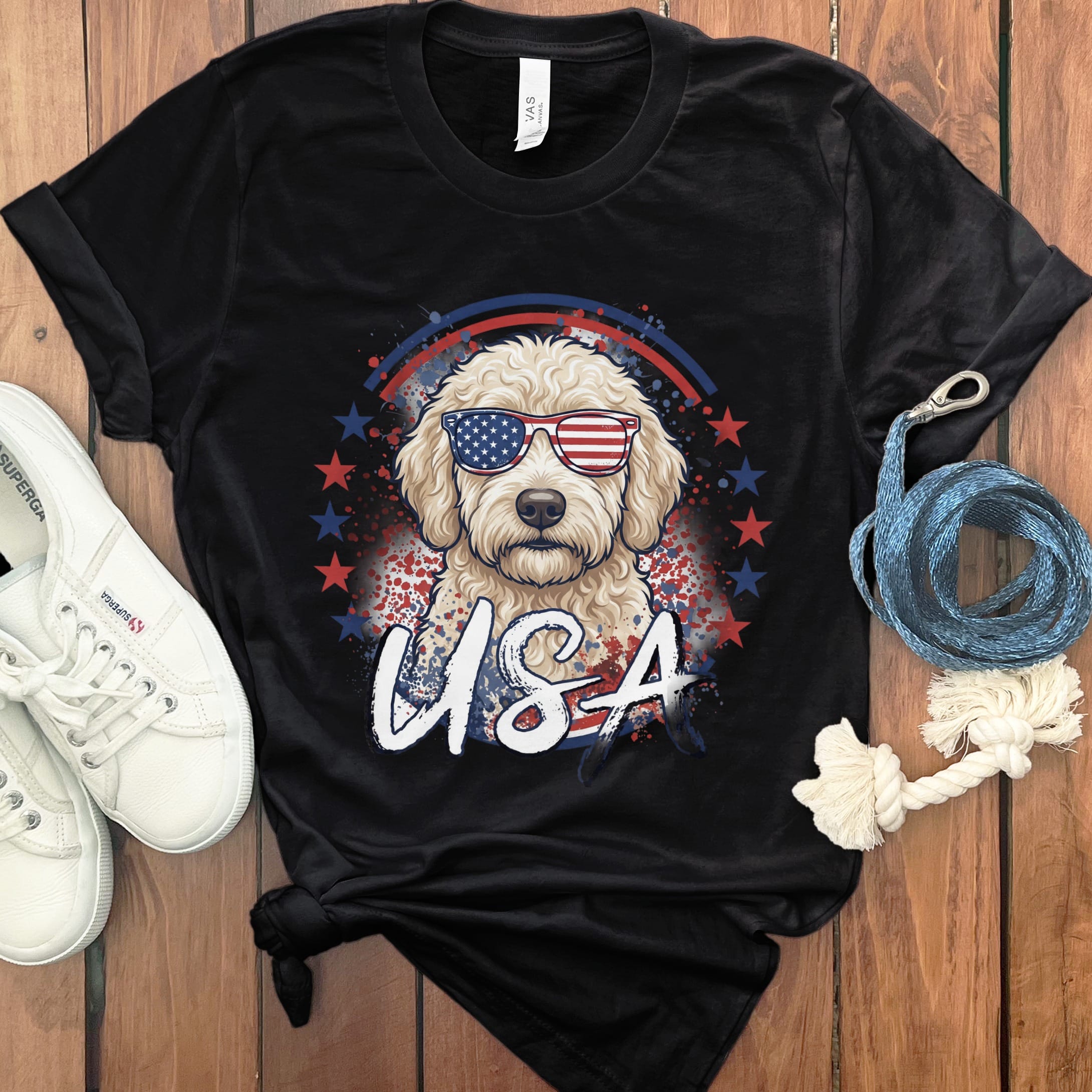 USA Cream Doodle T-Shirt in Black / S by Puppy Jo
