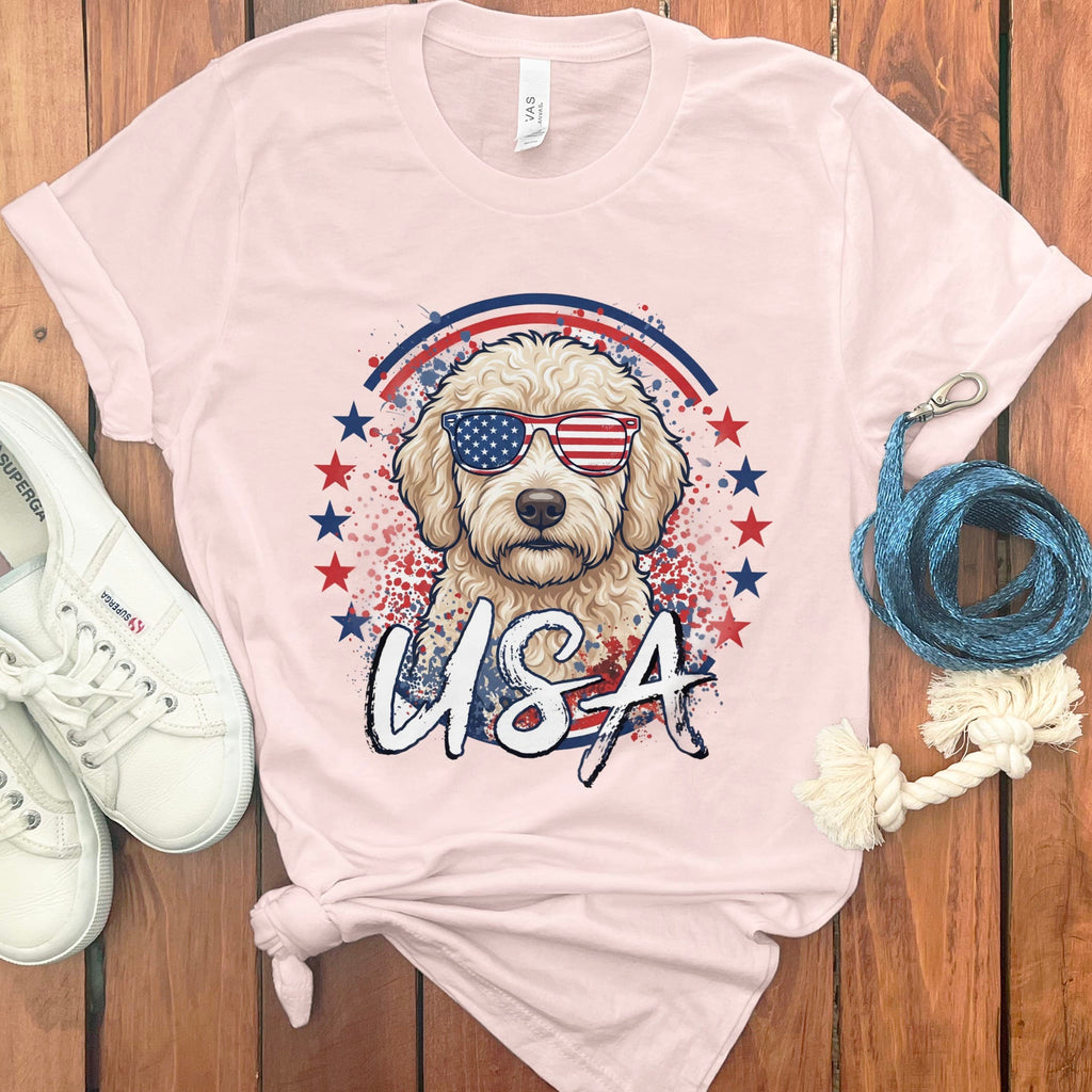 USA Cream Doodle T-Shirt in Soft Pink / S by Puppy Jo