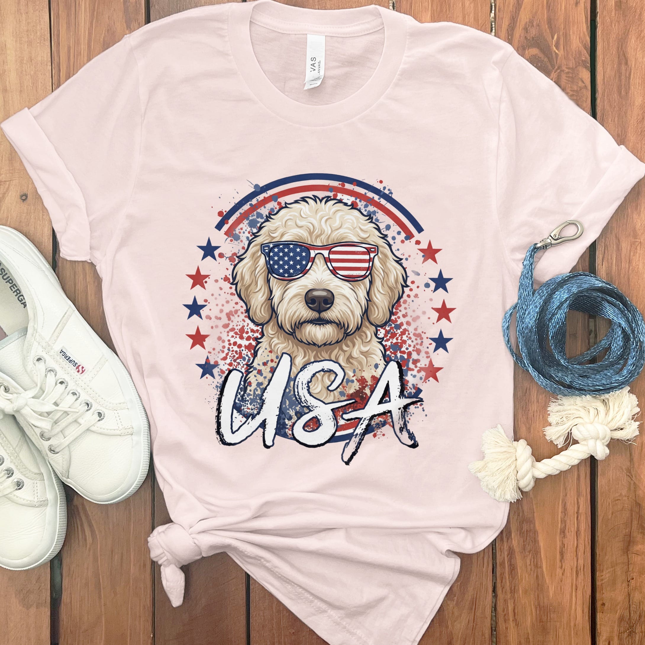 USA Cream Doodle T-Shirt in Soft Pink / S by Puppy Jo