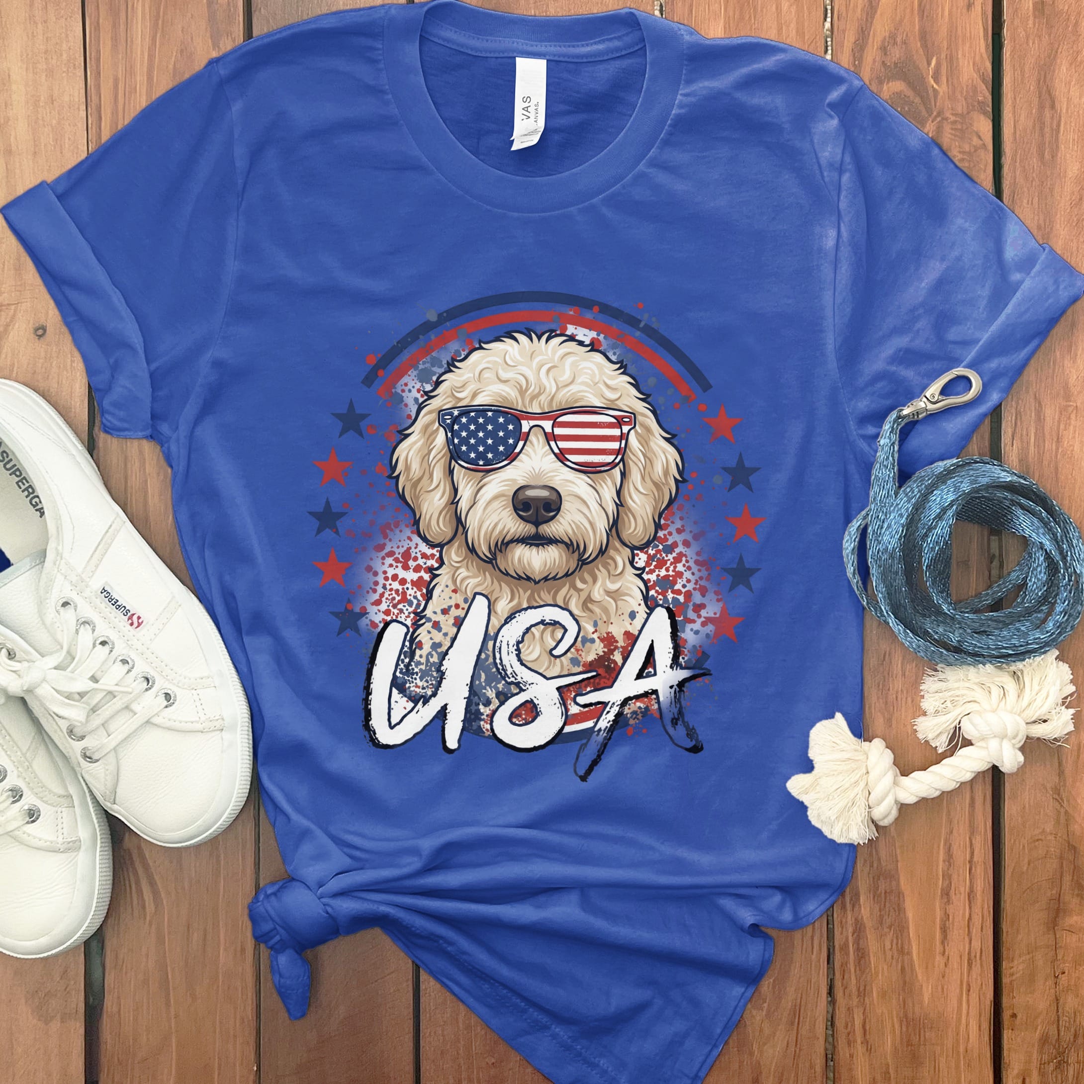 USA Cream Doodle T-Shirt in True Royal / S by Puppy Jo