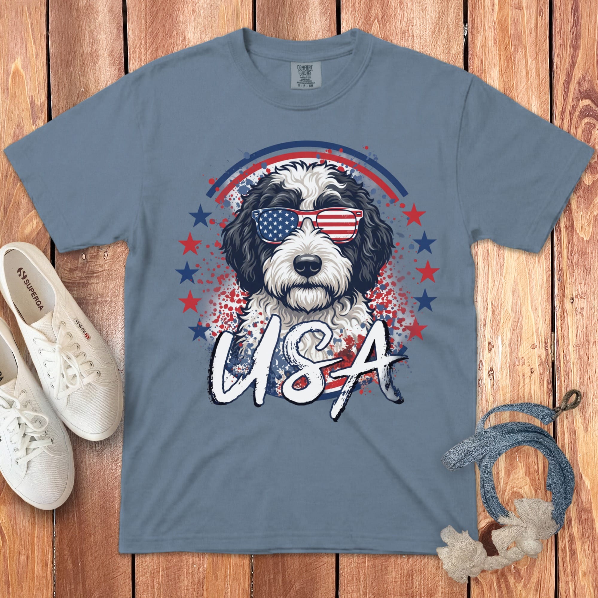 USA Sheepadoodle Signature T-Shirt in 2XL / Blue Jean by Puppy Jo