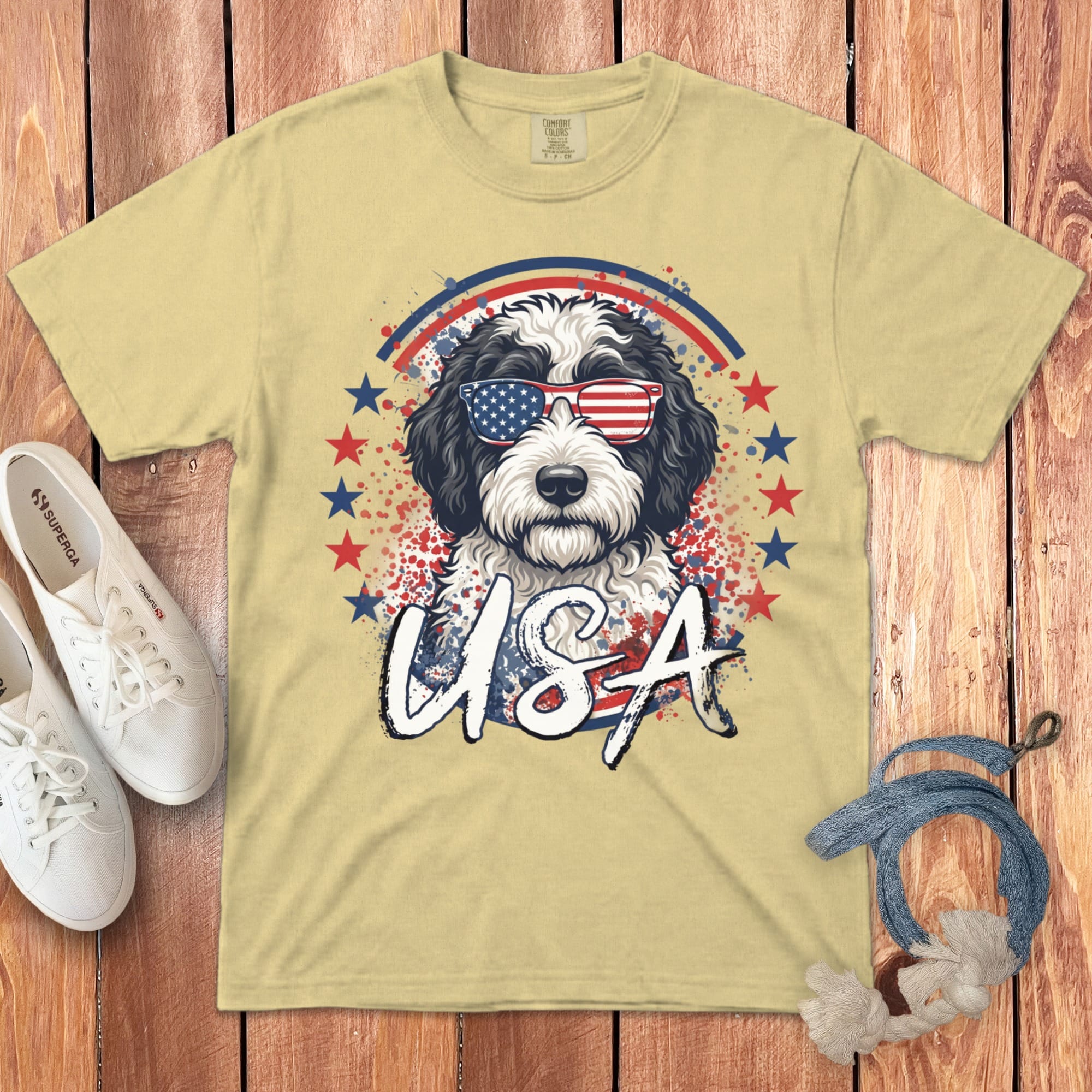 USA Sheepadoodle Signature T-Shirt in 2XL / Butter by Puppy Jo
