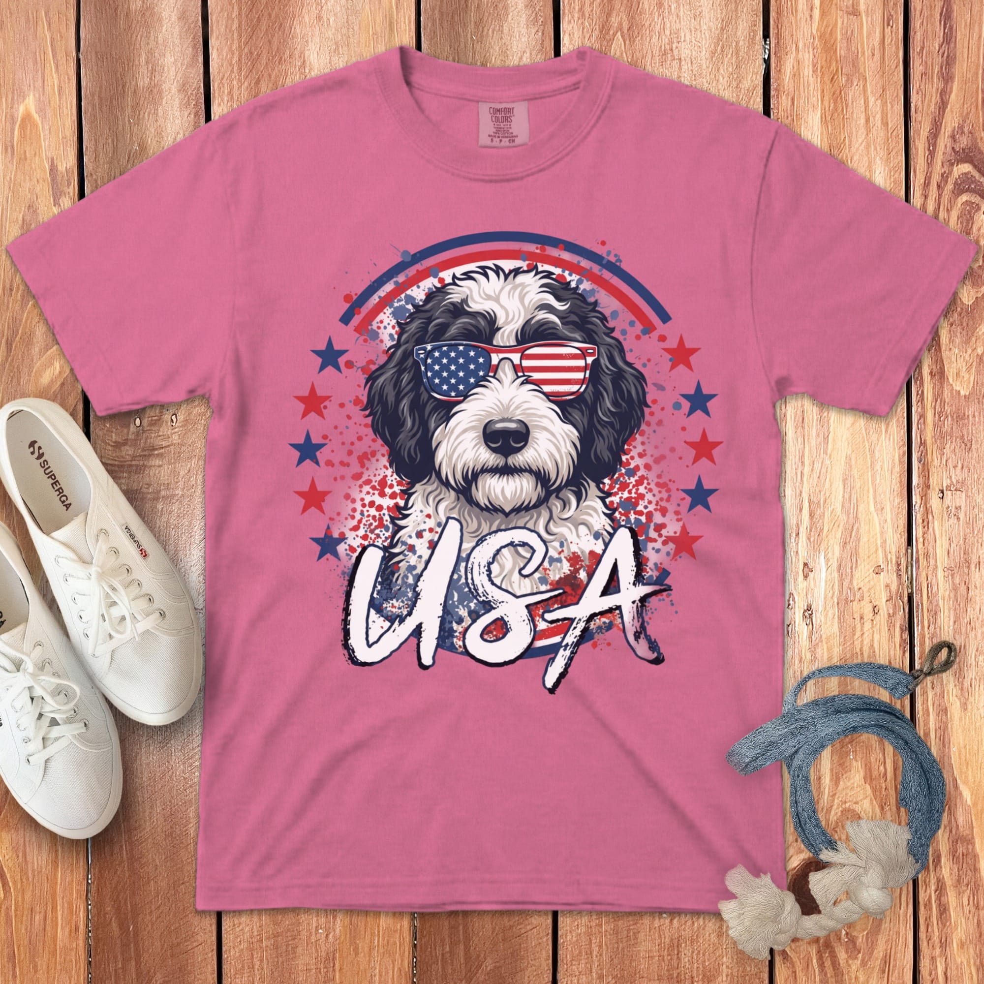 USA Sheepadoodle Signature T-Shirt in 2XL / Crunchberry by Puppy Jo