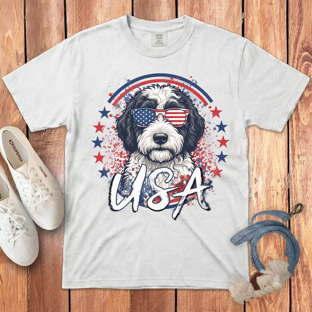 USA Sheepadoodle Signature T-Shirt in 2XL / White by Puppy Jo