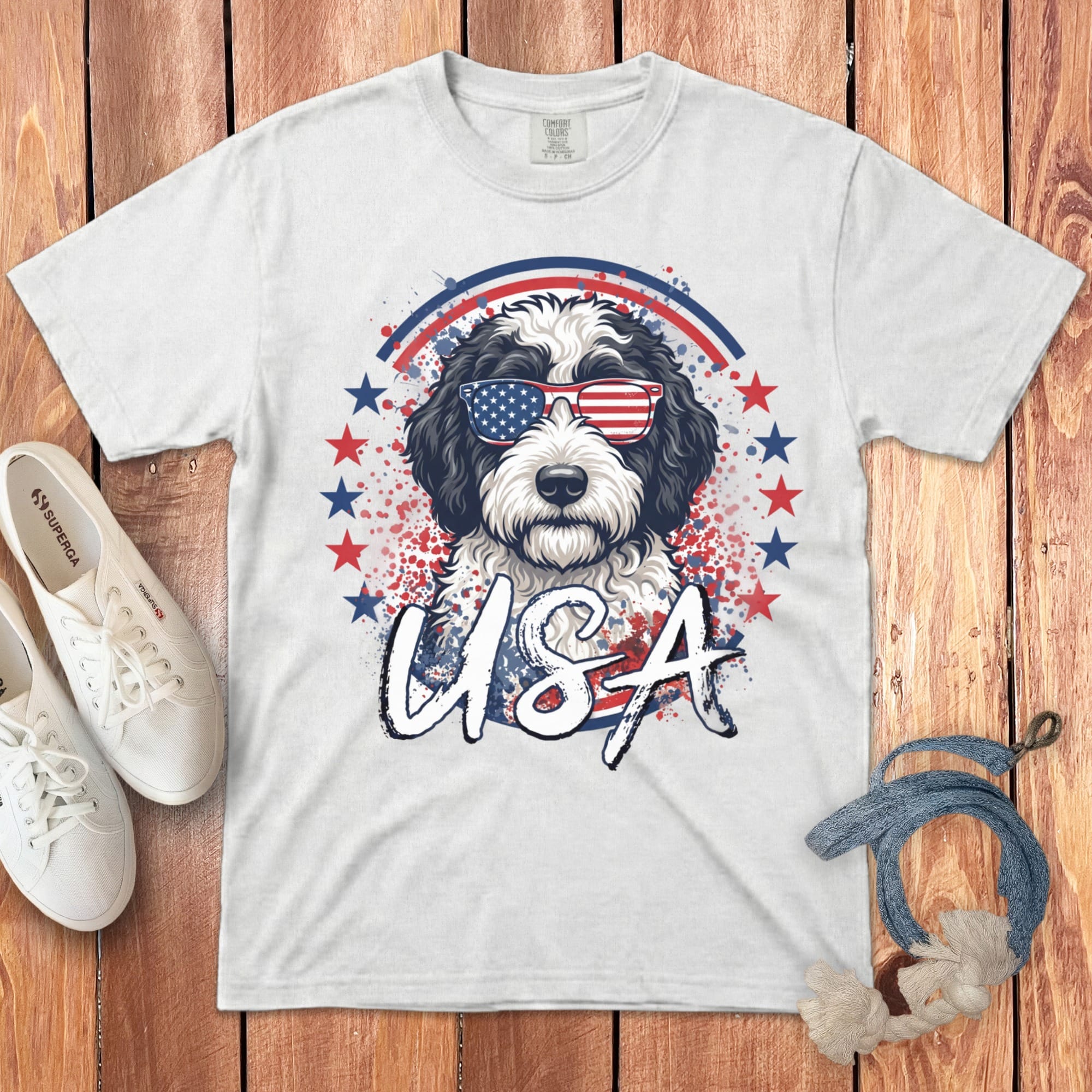 USA Sheepadoodle Signature T-Shirt in 2XL / White by Puppy Jo