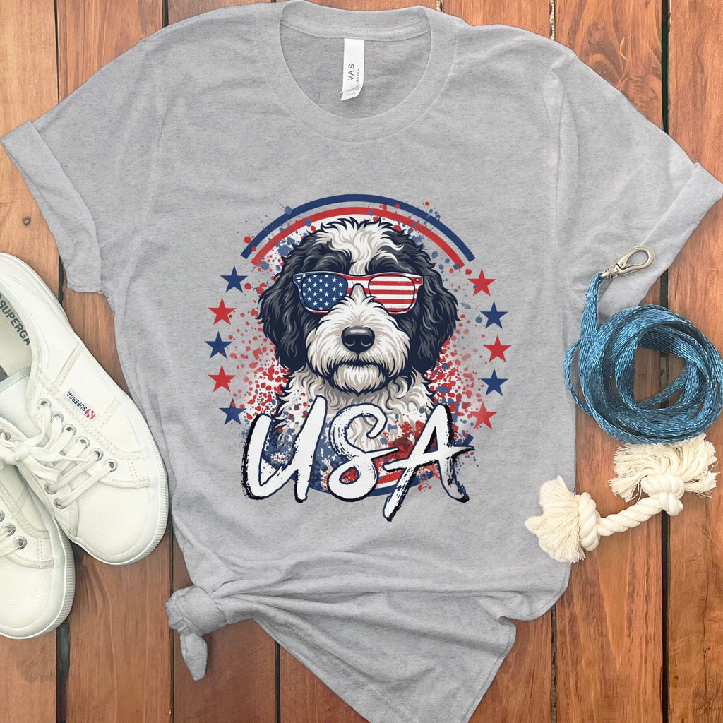 USA Sheepadoodle T-Shirt in Athletic Heather / S by Puppy Jo