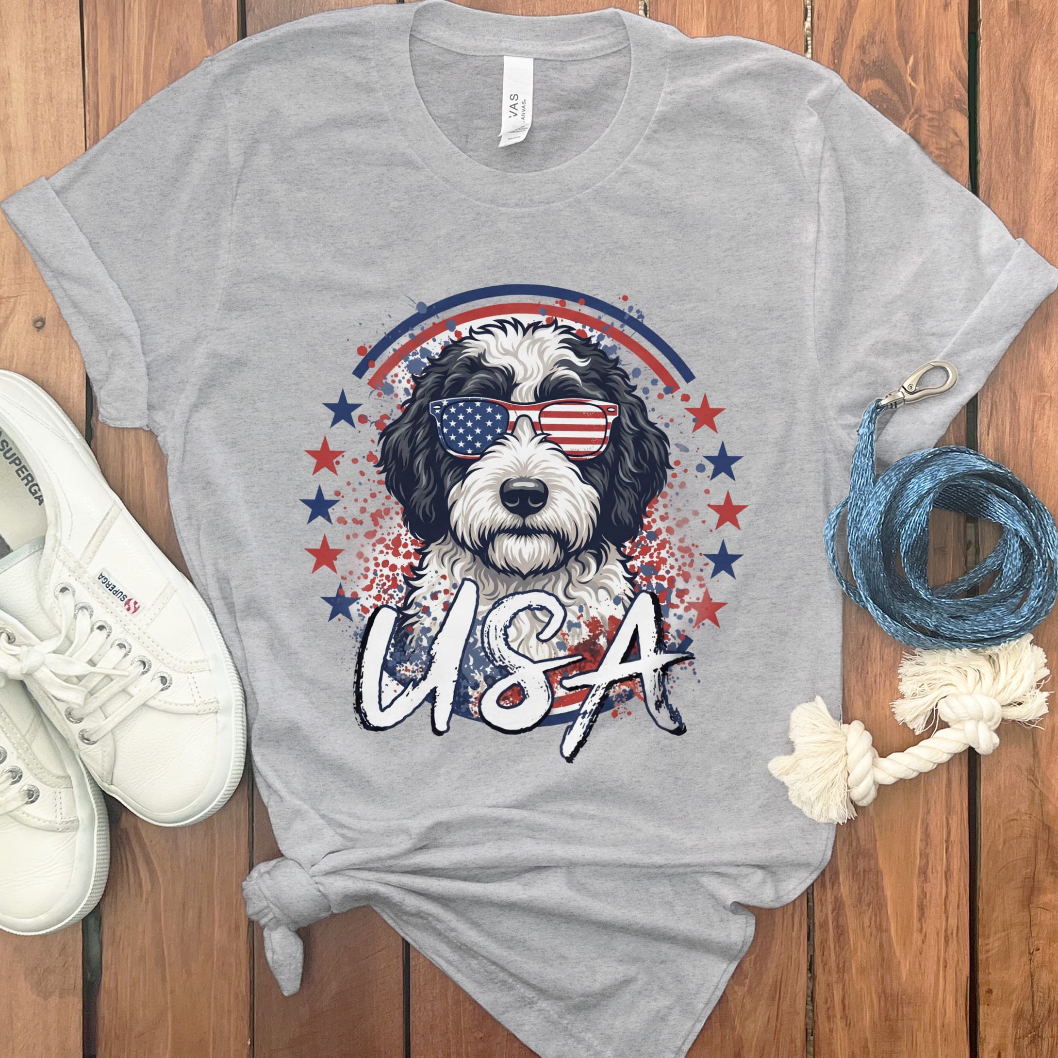 USA Sheepadoodle T-Shirt in Athletic Heather / S by Puppy Jo