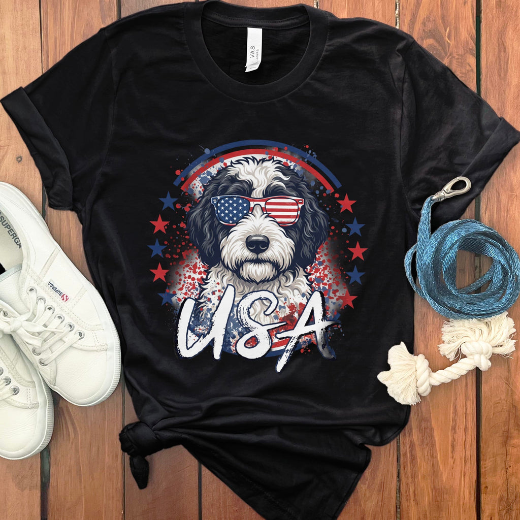 USA Sheepadoodle T-Shirt in Black / S by Puppy Jo