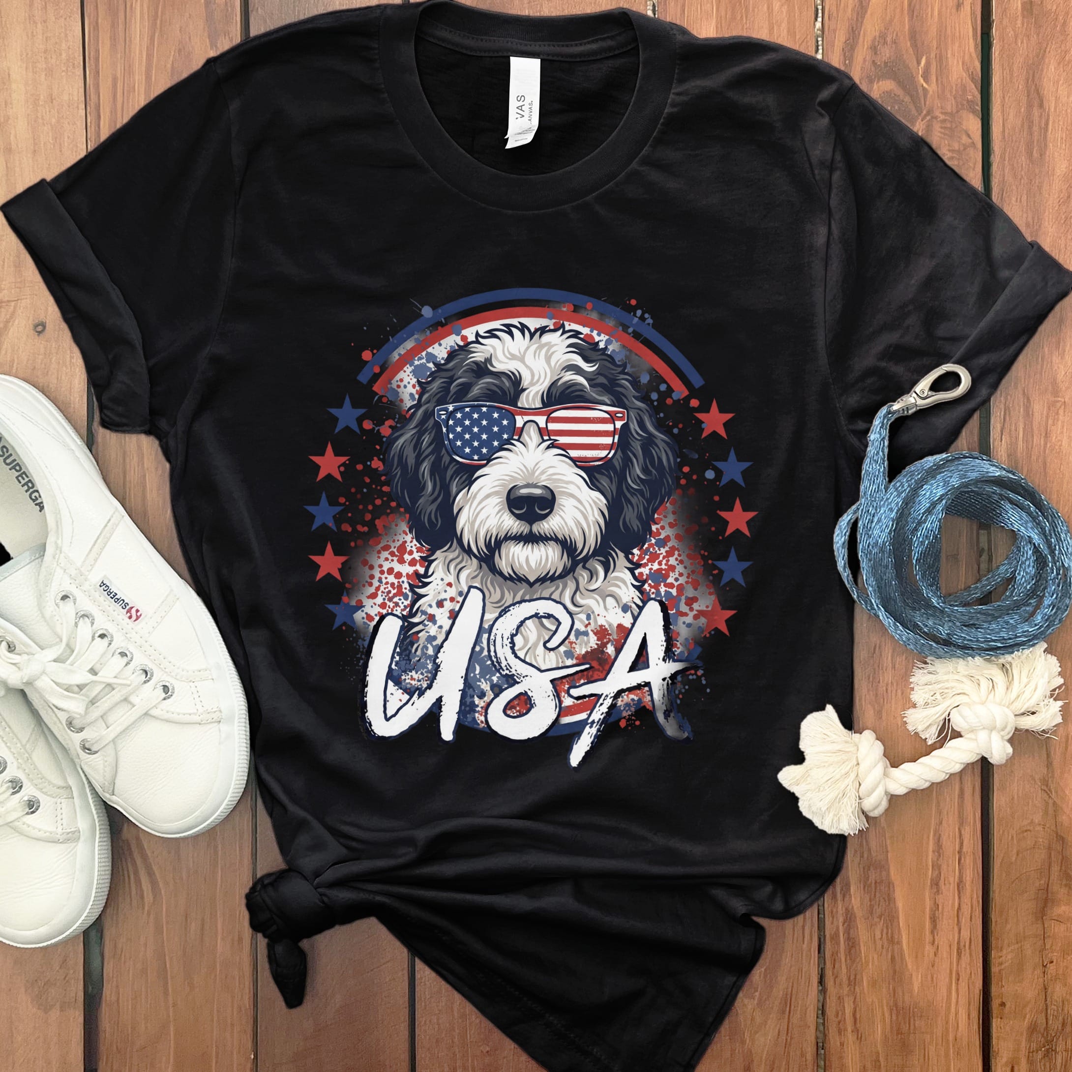 USA Sheepadoodle T-Shirt in Black / S by Puppy Jo